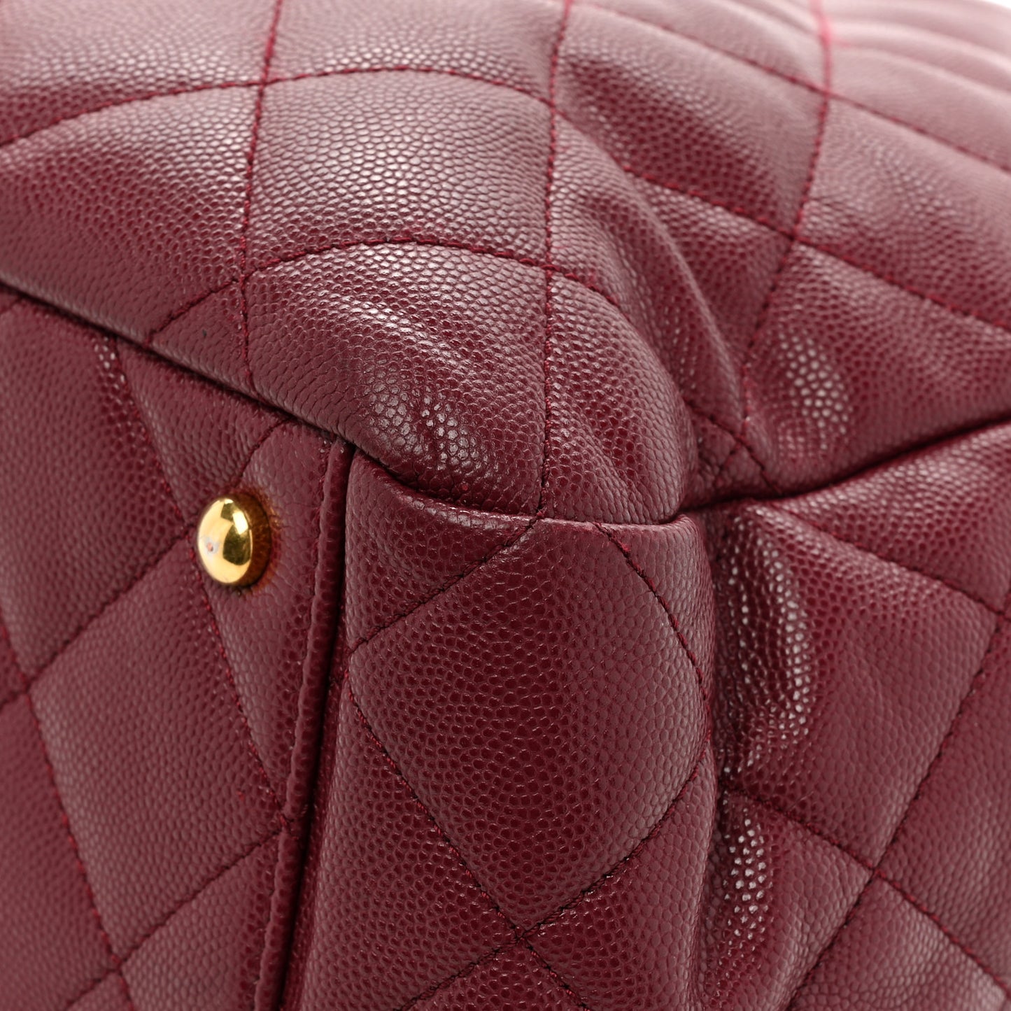 Caviar Quilted Shopping Tote Dark Burgundy