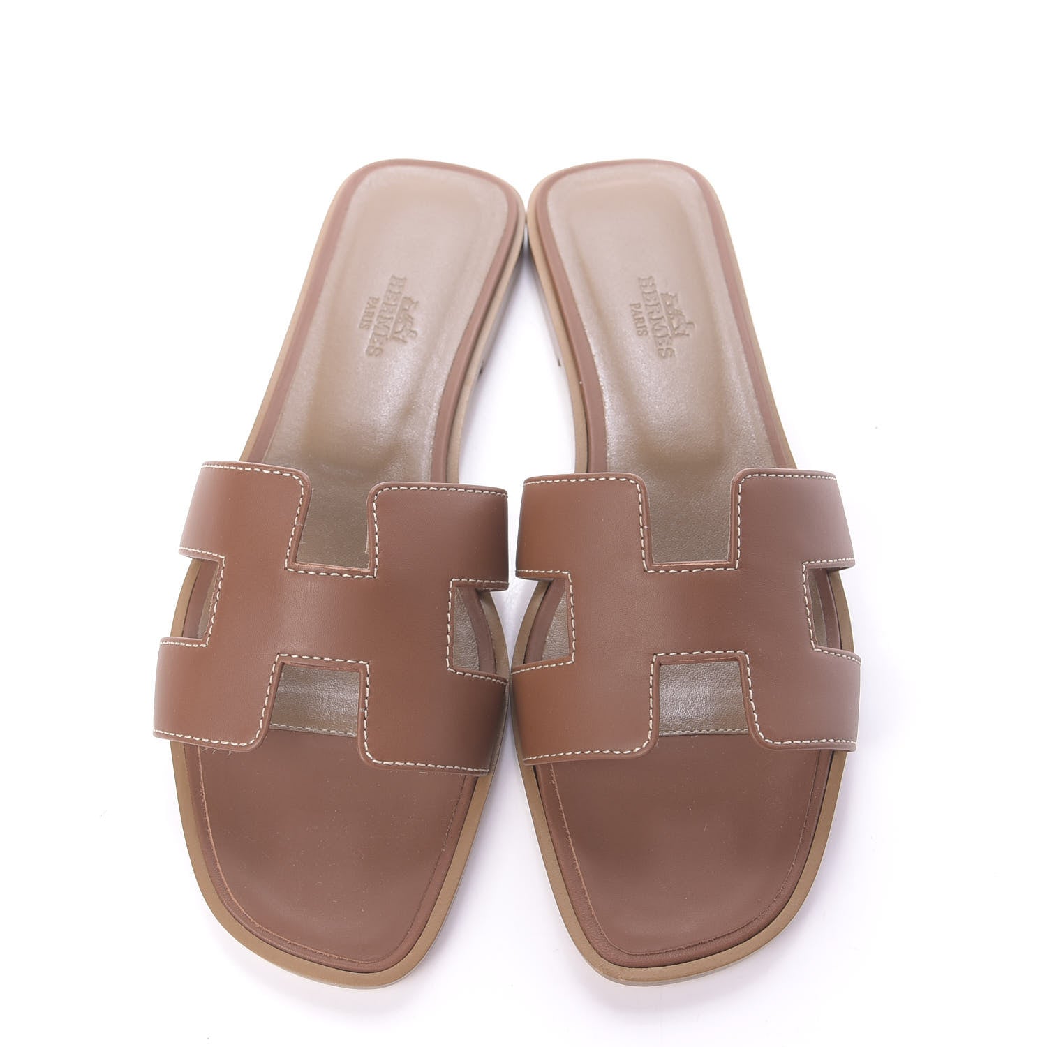 Hermes Box Calfskin Oran Sandals 38 Gold 5 of 11