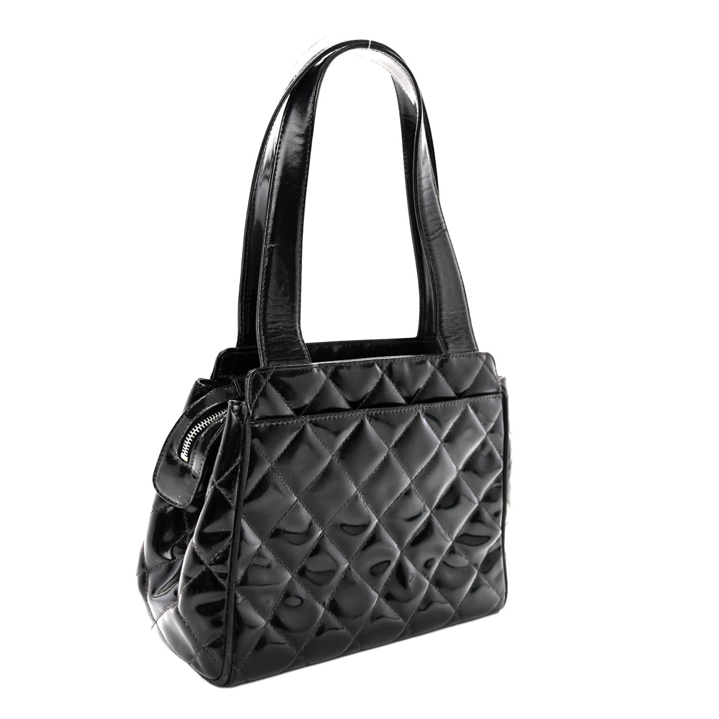 Patent Quilted Timeless CC Small Pocket Shoulder Bag Black