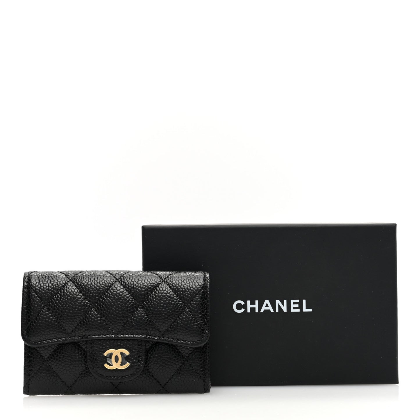 Caviar Quilted Flap Card Holder Wallet Black