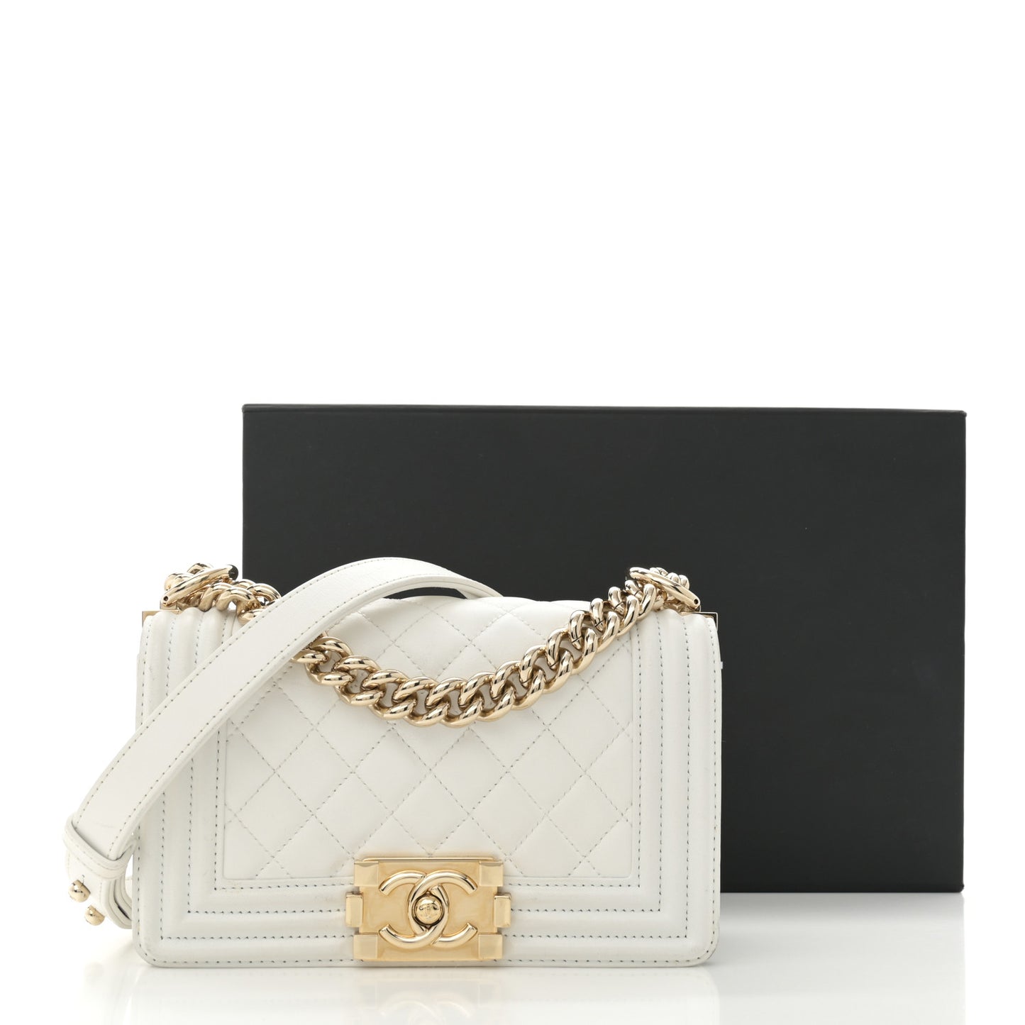 Lambskin Quilted Small Boy Flap White