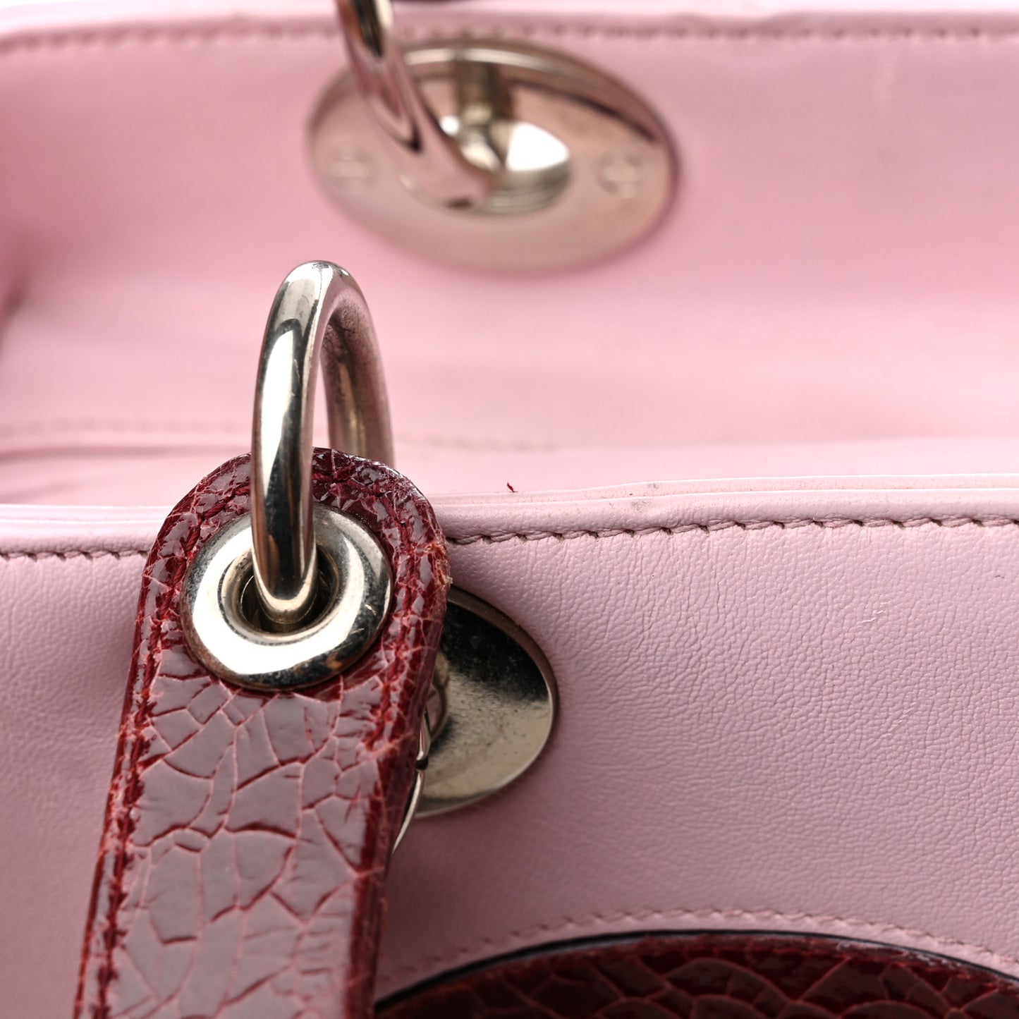 Calfskin Patent Embroidered Valentines Day Heart Medium Lady Dior Pink Multicolor