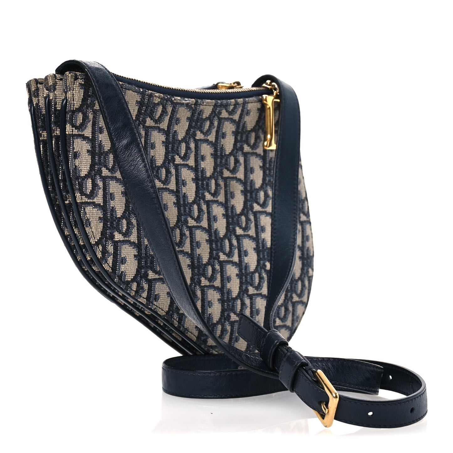 Oblique Saddle Pouch With Strap Navy Blue