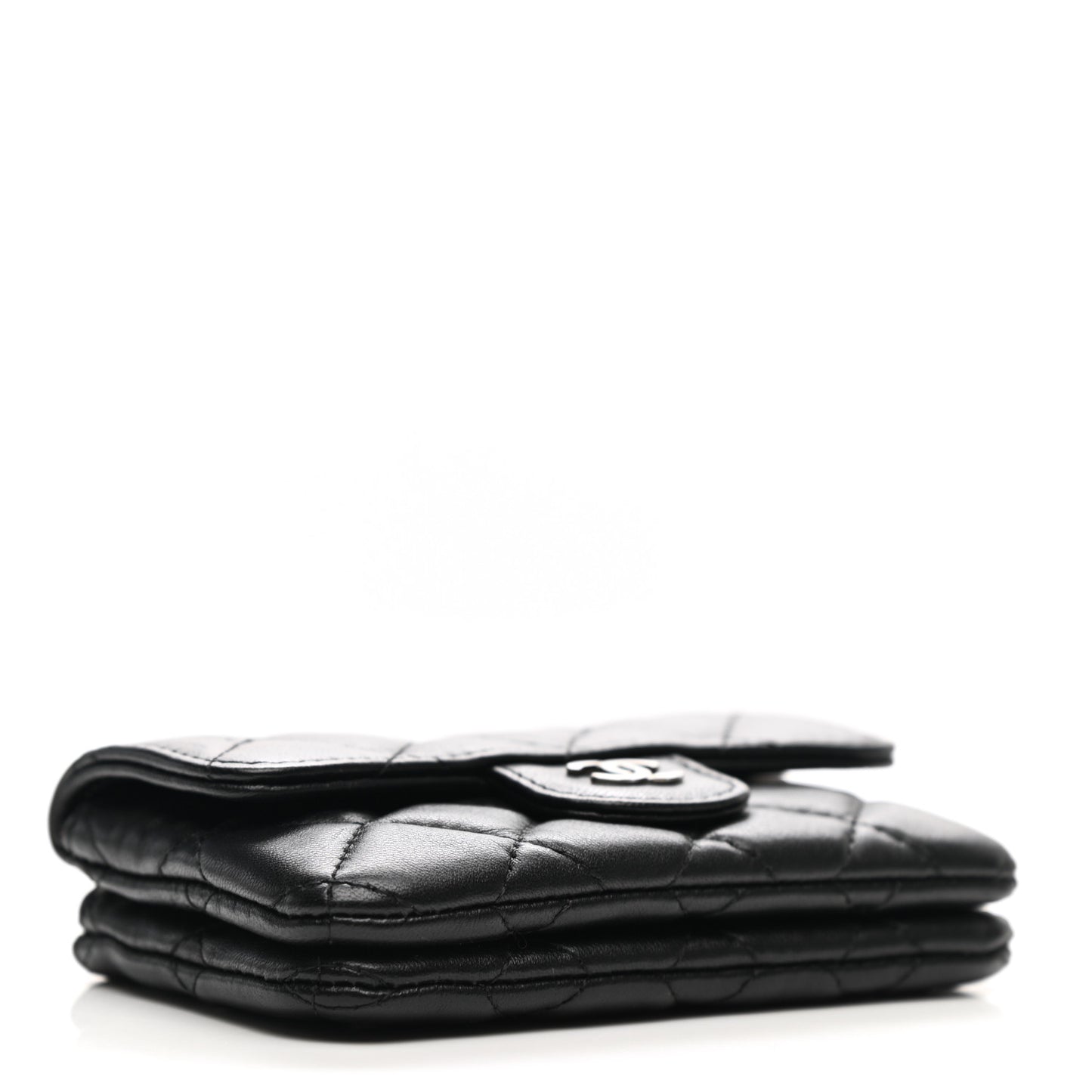 Lambskin Quilted Zip Card Holder Black