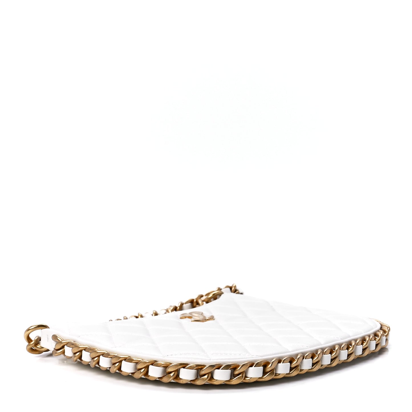 Shiny Crumpled Lambskin Quilted Trendy Chain Around Hobo White
