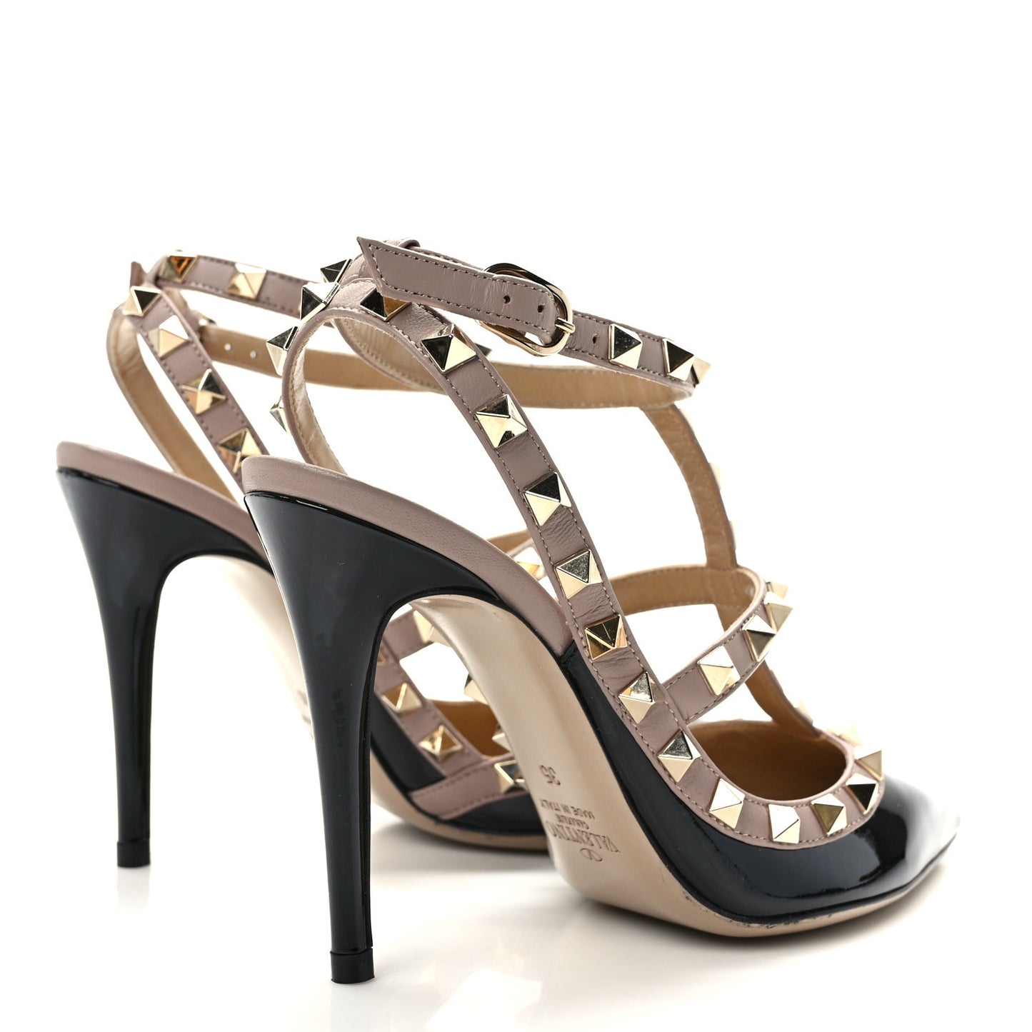 Patent Nappa Rockstud Ankle Strap 100mm Pumps 35 Black Poudre