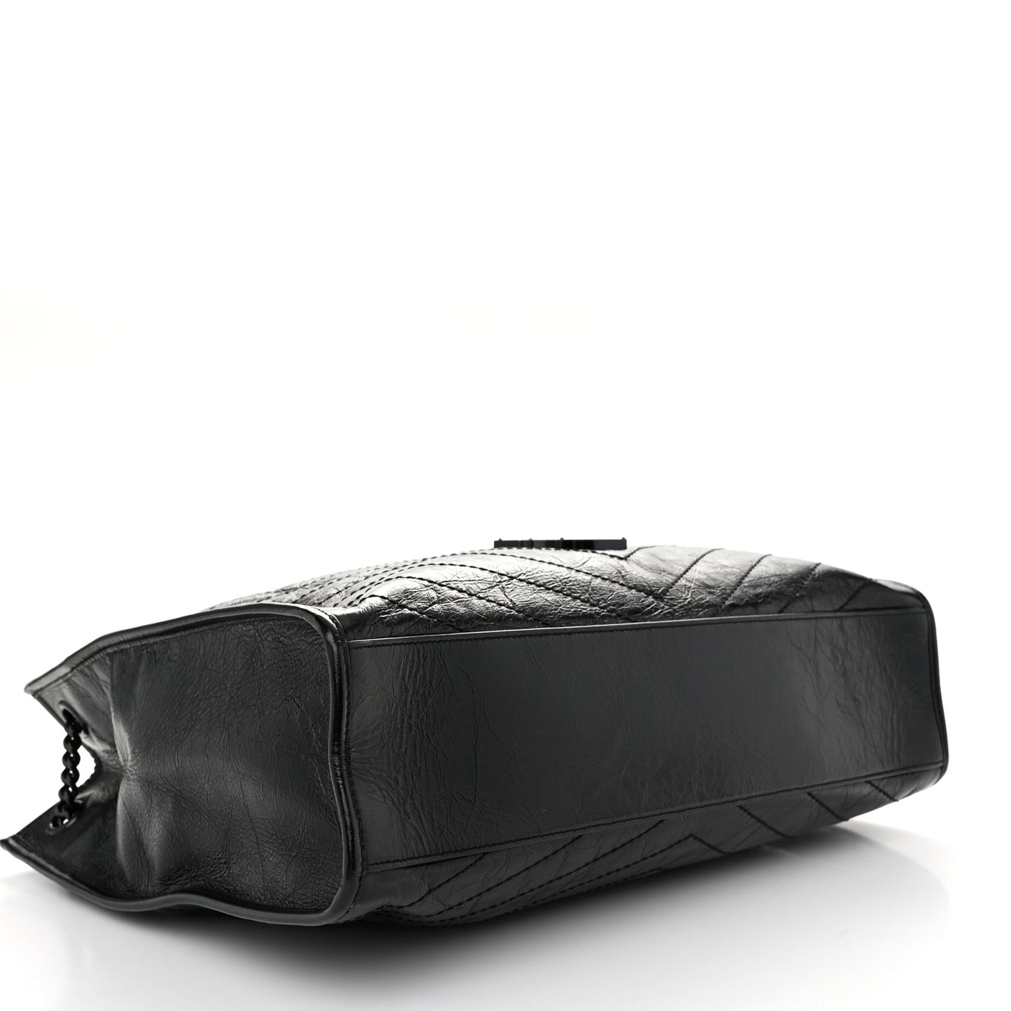 Crinkled Calfskin Matelasse Monogram Large Niki Shopper Tote Black