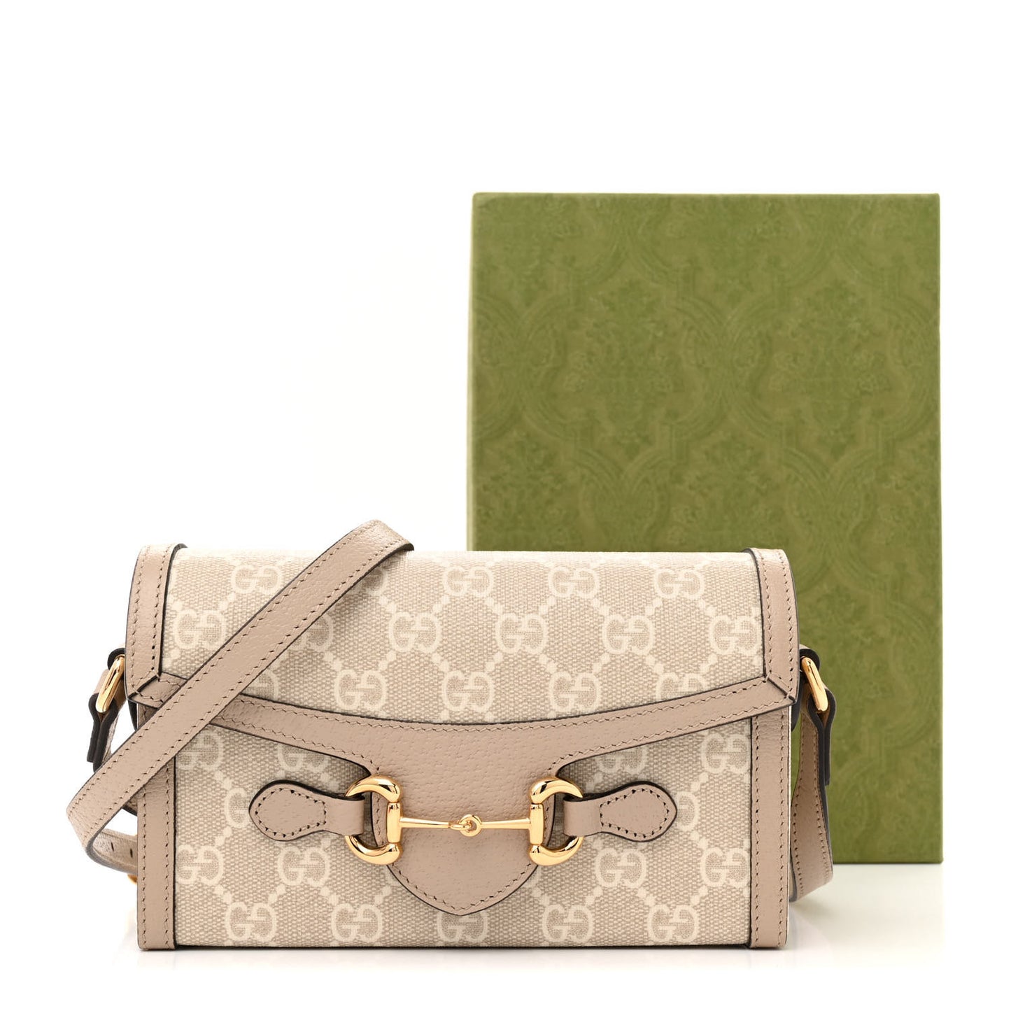 GG Supreme Monogram Textured Dollar Calfskin Mini Horsebit 1955 Shoulder Bag Beige Mystic White Oatmeal