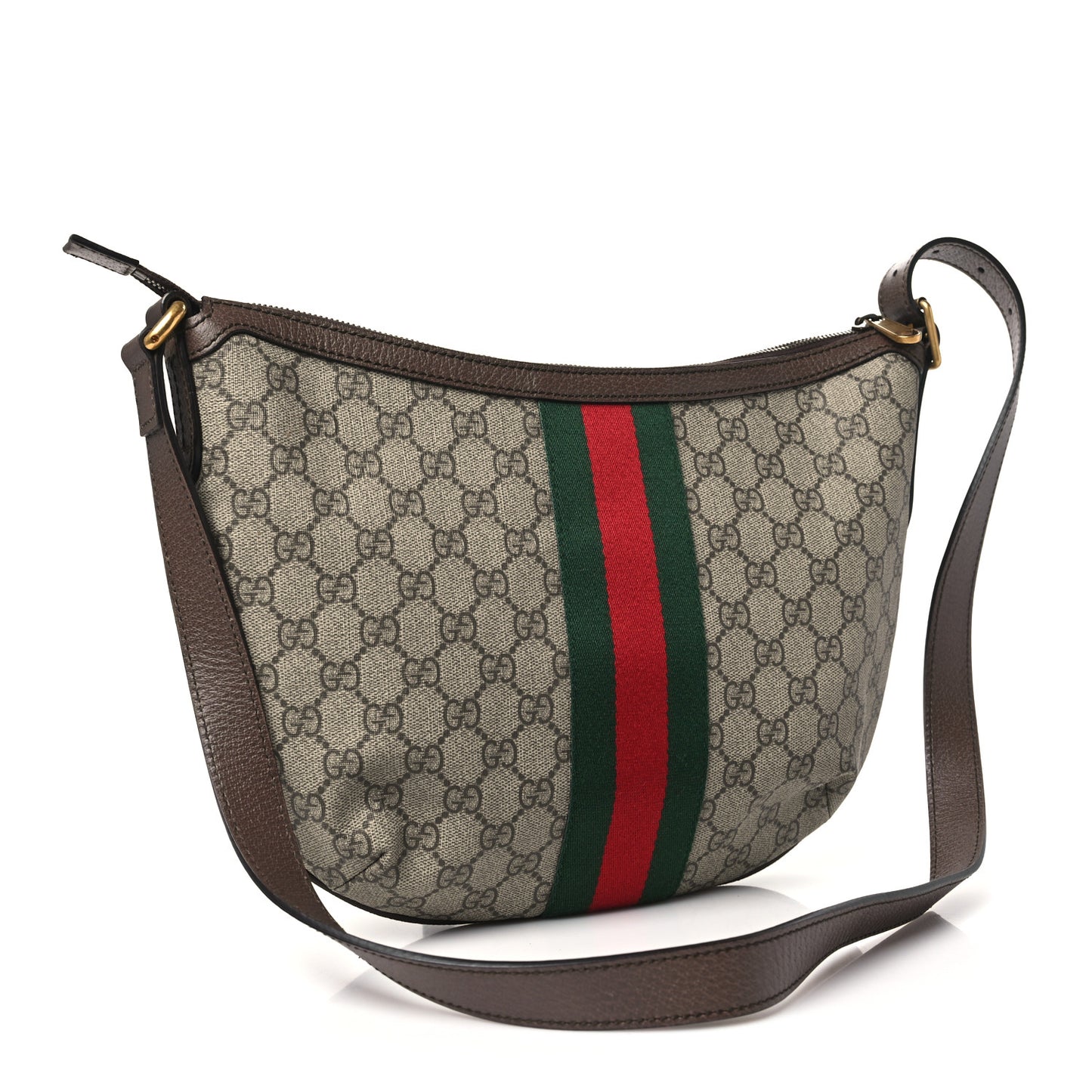 GG Supreme Monogram Web Small Ophidia Half Moon Hobo Brown