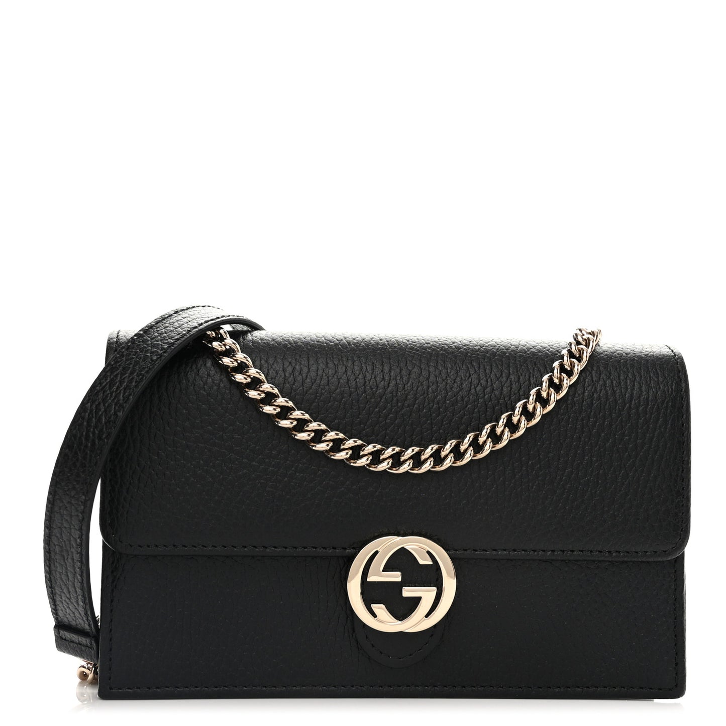 Dollar Calfskin Interlocking G Chain Wallet Black