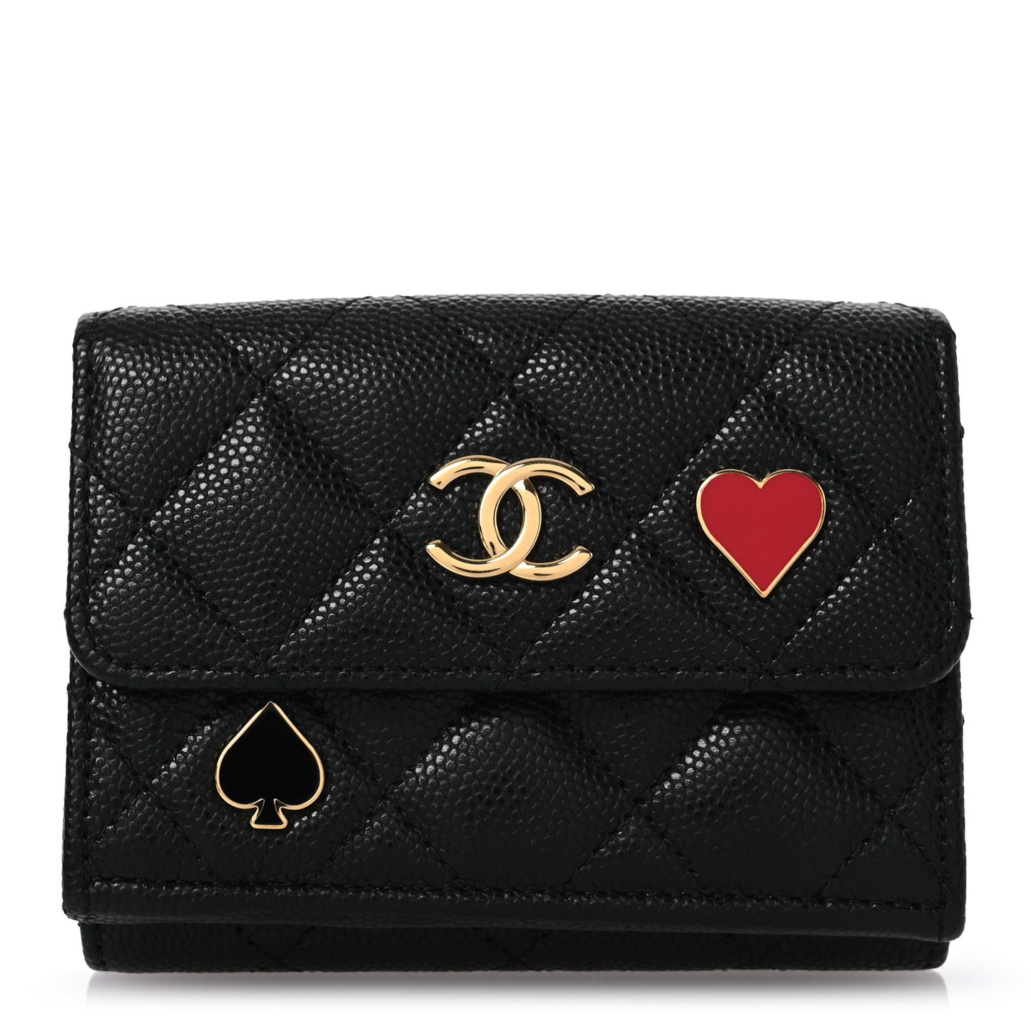 Caviar Quilted Enamel Coco Casino Double Flap Wallet Black