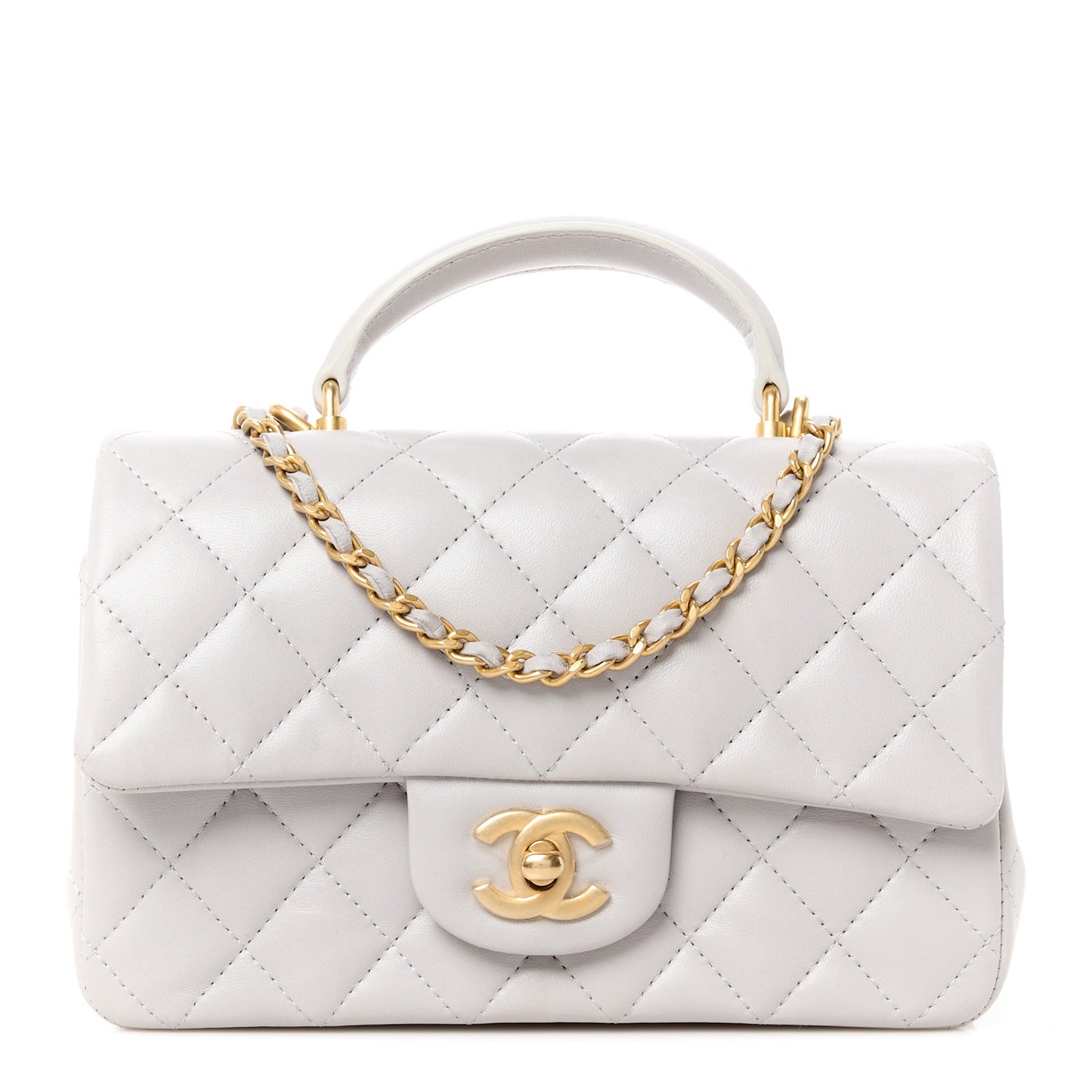 Lambskin Quilted Mini Top Handle Rectangular Flap Grey