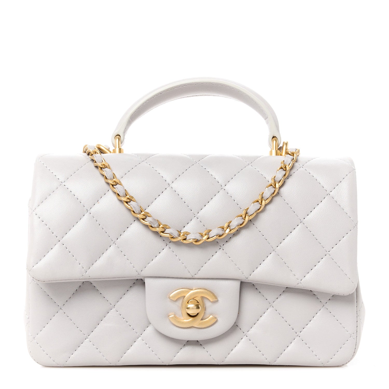 Chanel Lambskin Quilted Mini Top Handle Rectangular Flap Grey 1 of 12