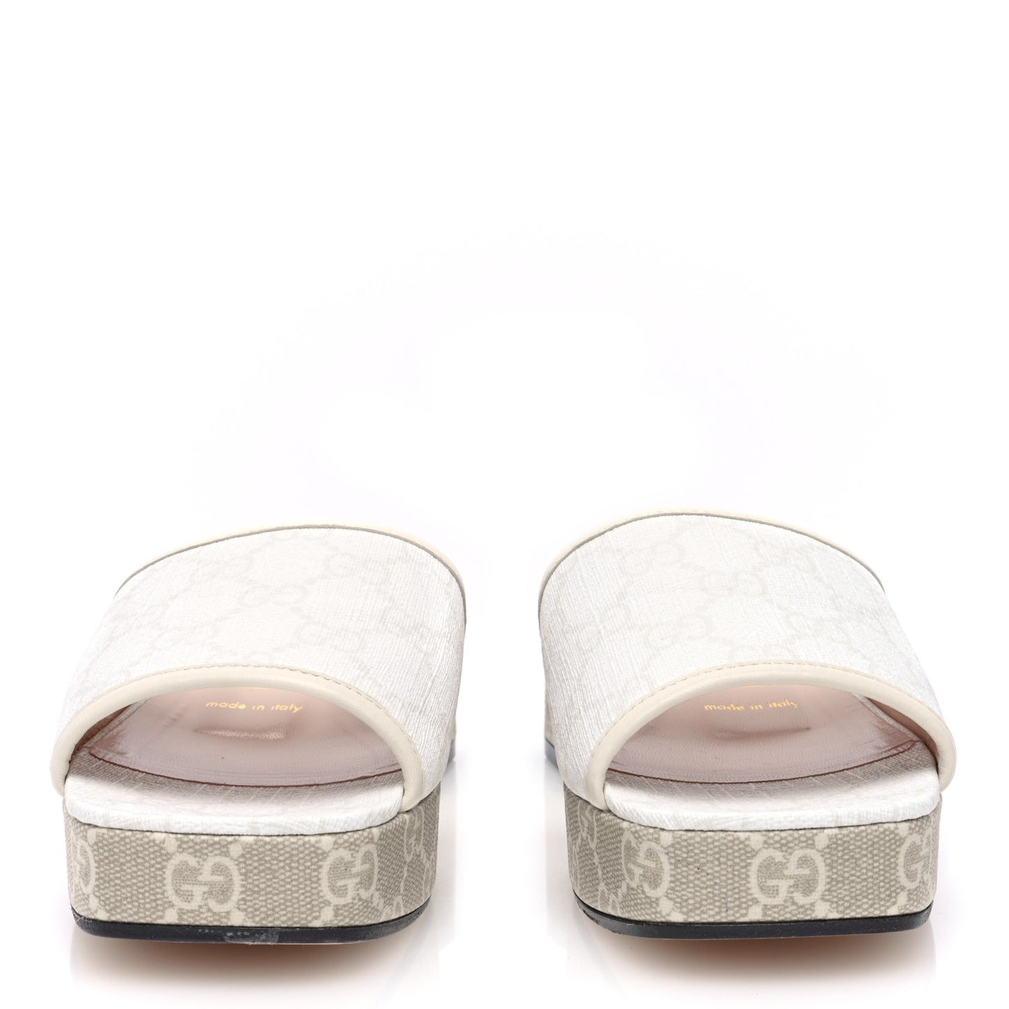 GG Supreme Monogram Malaga Kid Platform Mule Sandals 37 White Mystic White