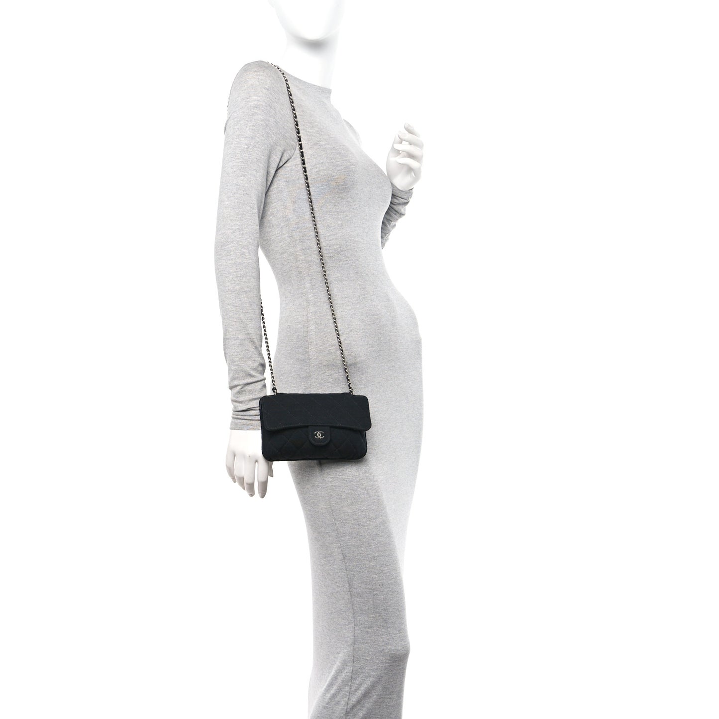 Jersey Fabric Quilted Foldable Tote With Chain Black Multicolor