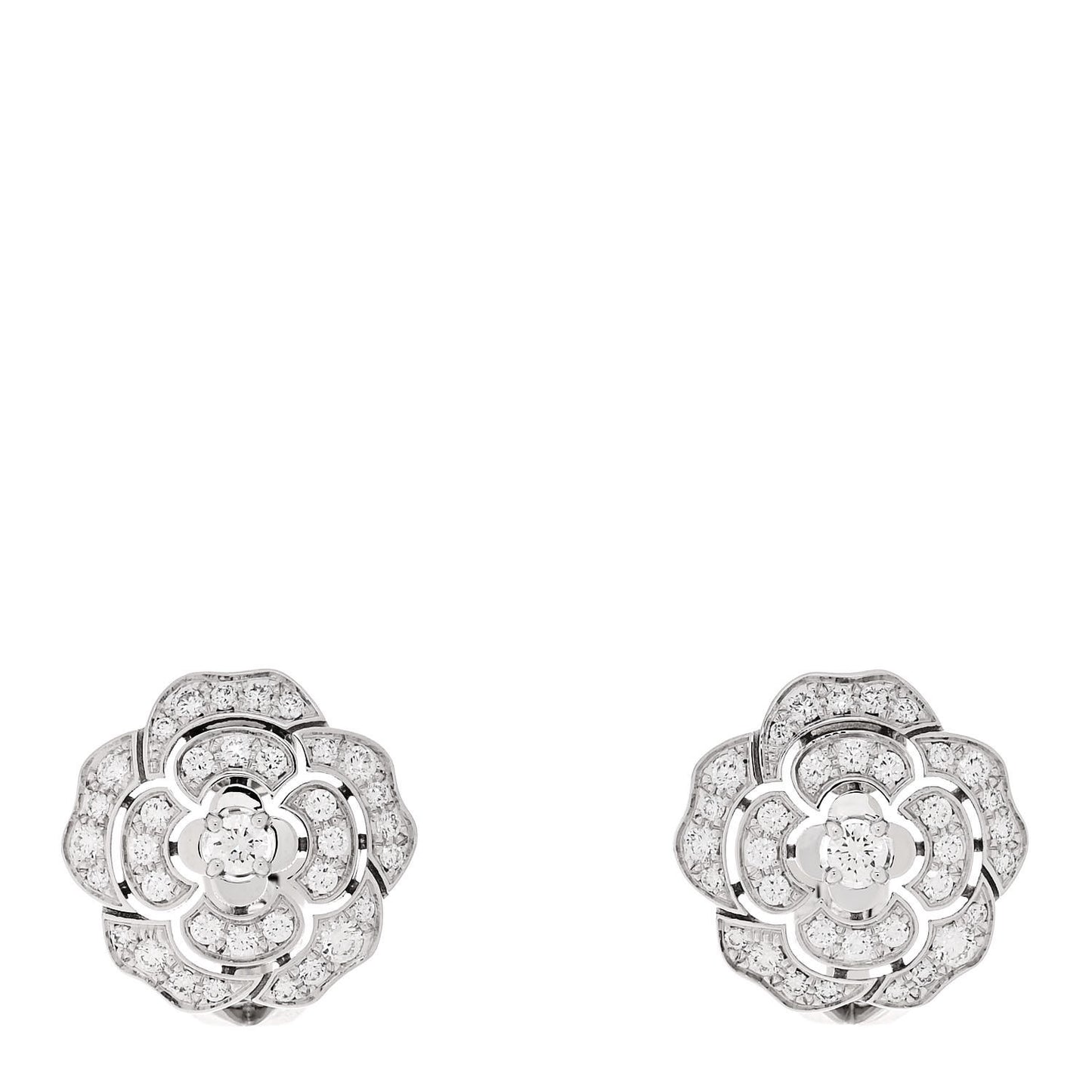 18K White Gold Diamond Bouton de Camelia Earrings