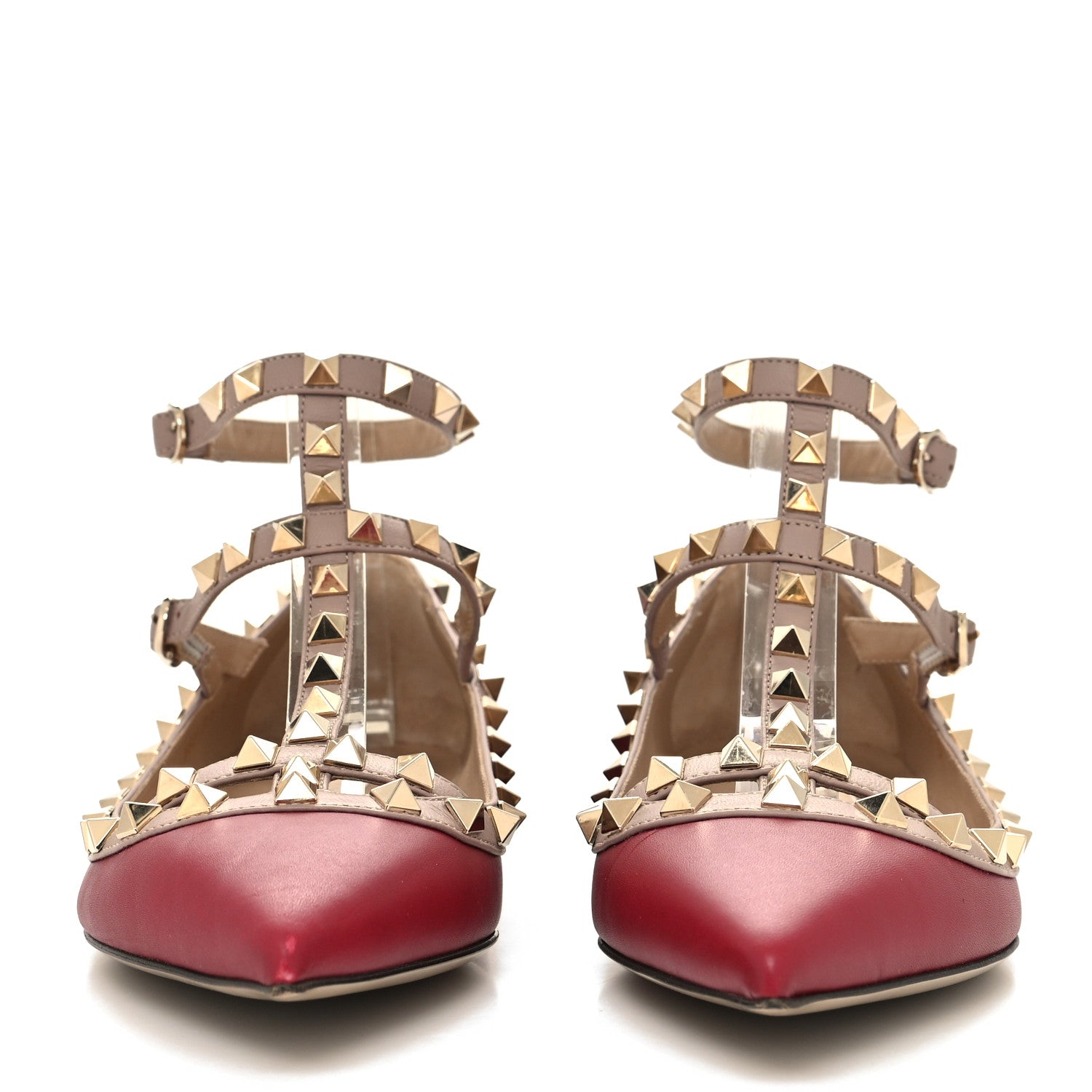 Valentino Garavani Calfskin Nappa Rockstud Cage Ballerina Flats 37 Scarlet Poudre 2 of 8