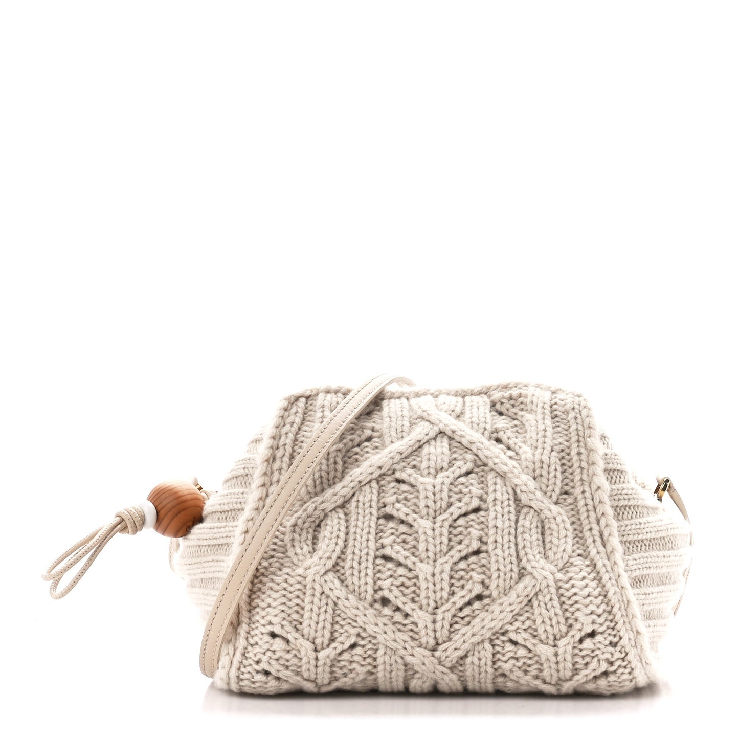 Cashmere Cable Knit Pontaccio Puffy Pouch Clutch Bag Beige