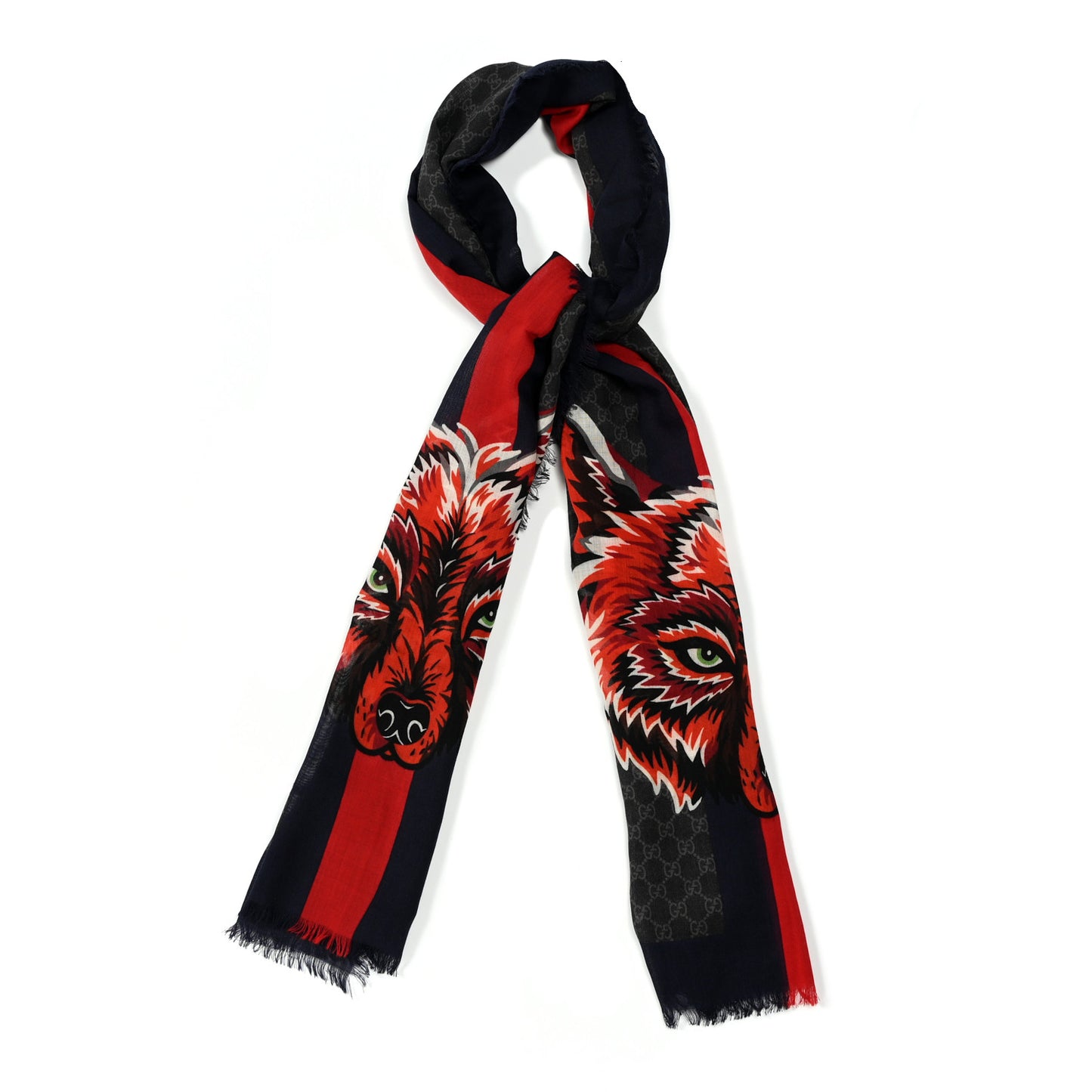Wool Monogram Wolf Web Scarf Blue Red