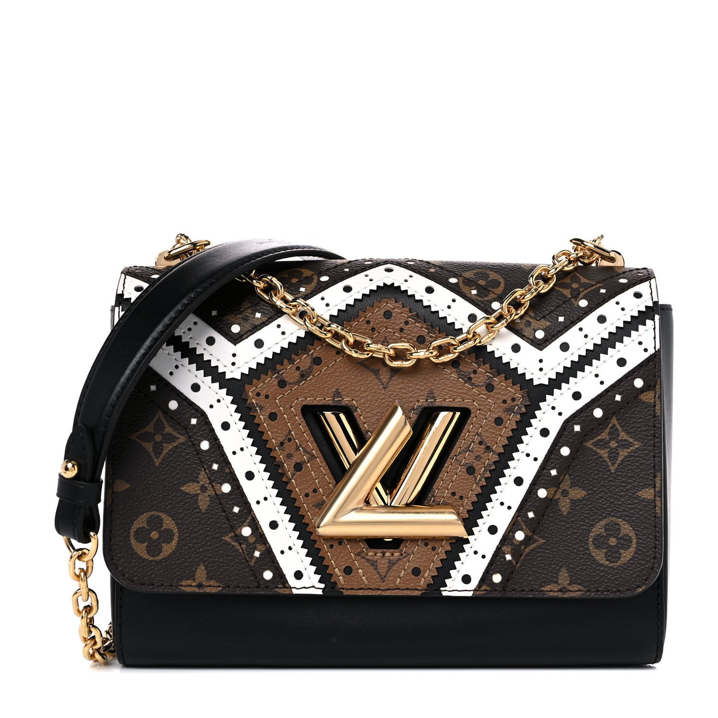 Veau Satin Monogram Twist Shoulder Bag MM Black