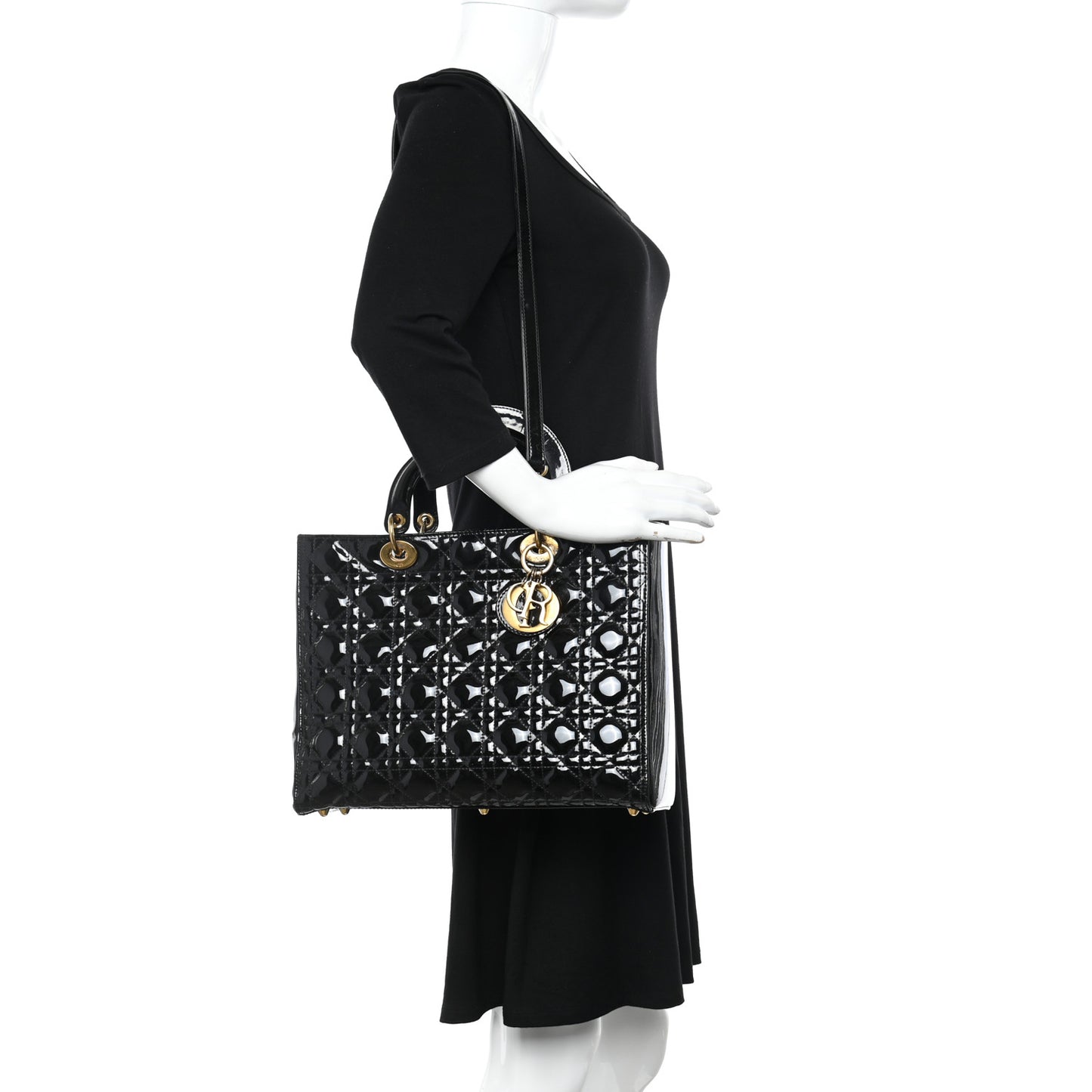 Patent Cannage Large Lady Dior Black