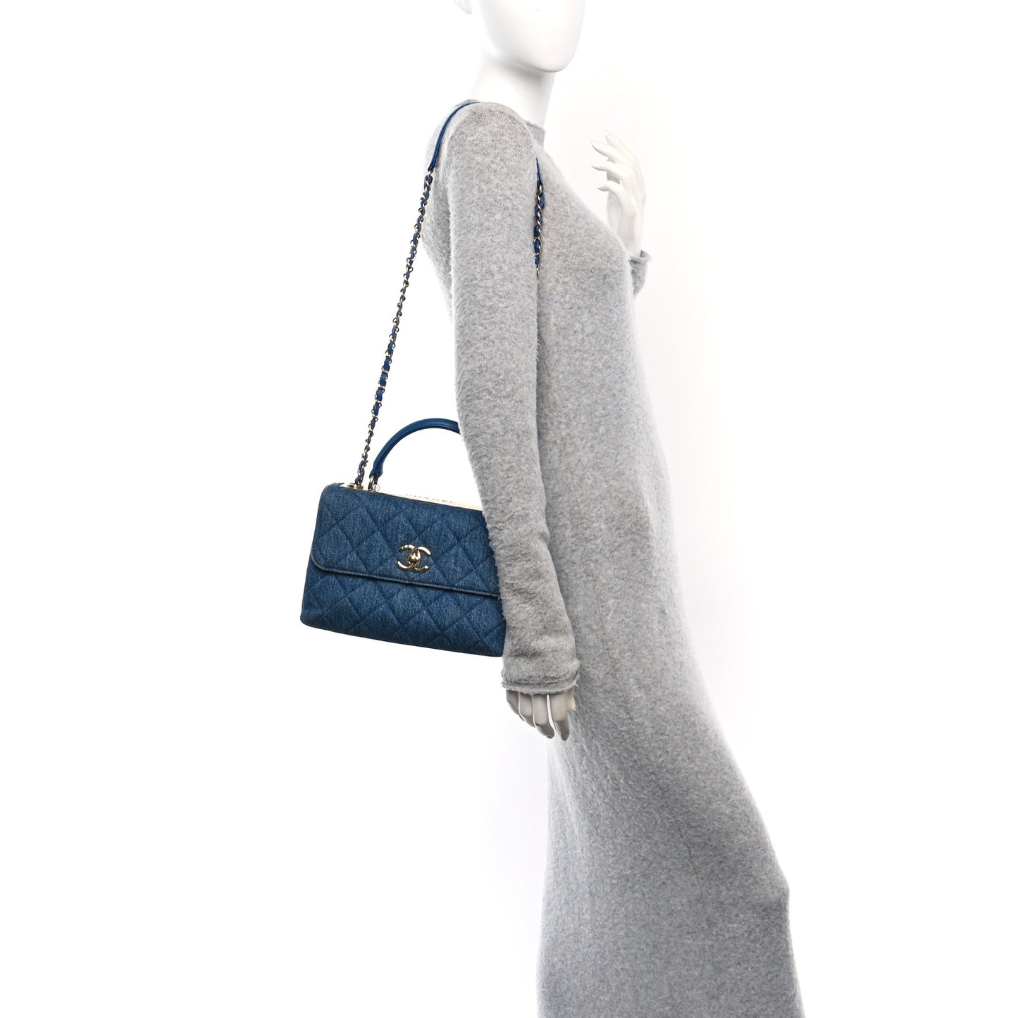 Denim Quilted Small Trendy CC Flap Dual Handle Bag Blue