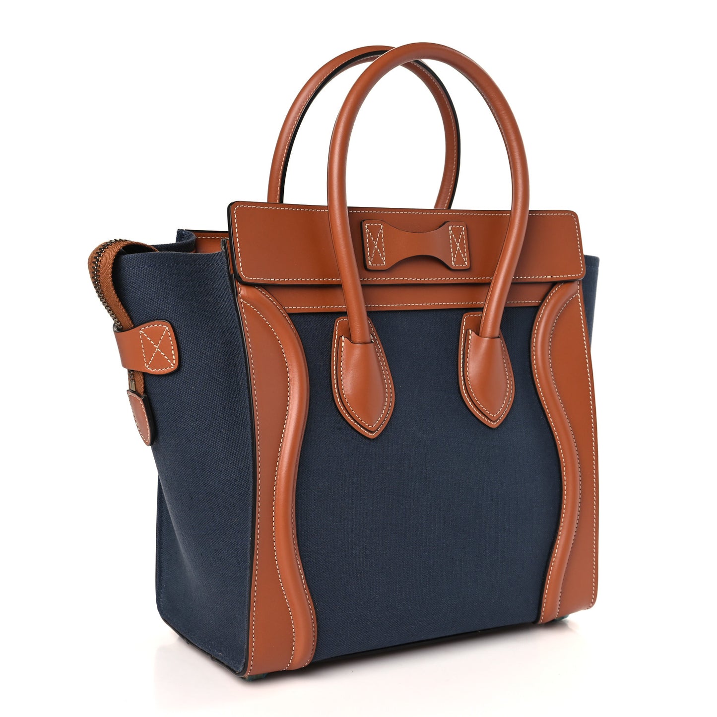 Textile Smooth Calfskin Micro Luggage Navy Tan