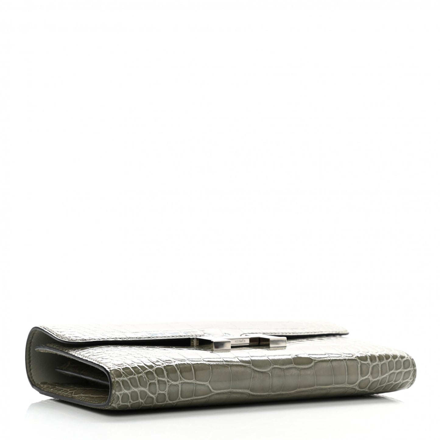 Shiny Alligator Constance Long Wallet Gris Tourterelle