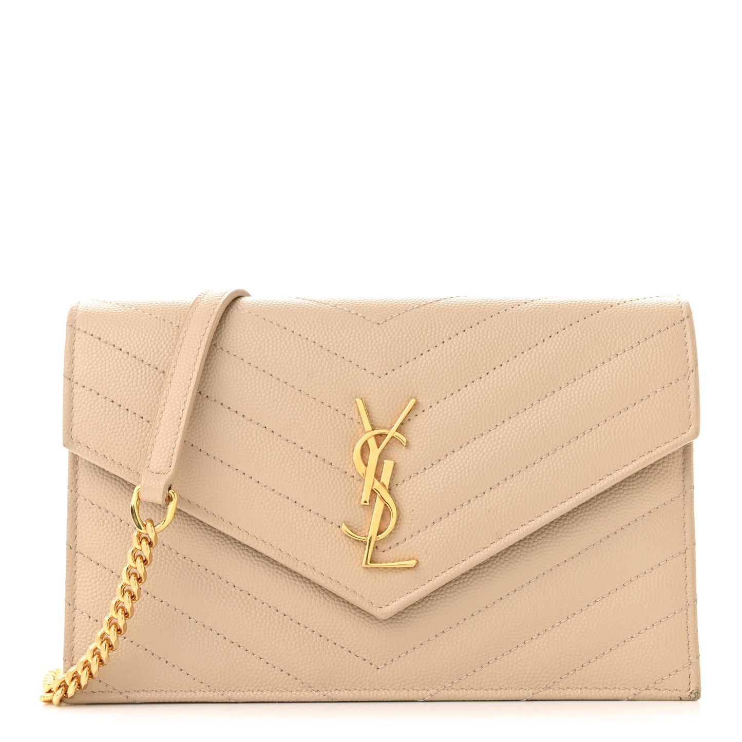 Grain De Poudre Matelasse Chevron Monogram Envelope Chain Wallet Nude Powder