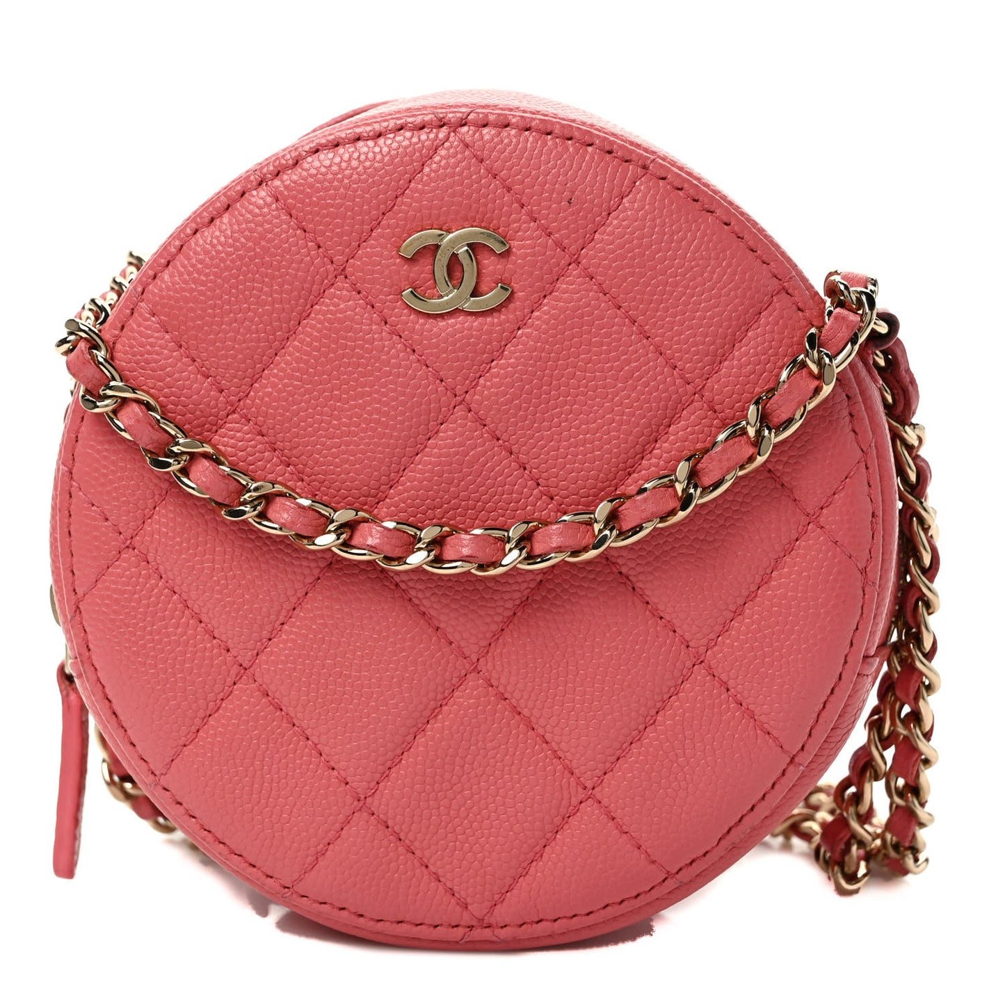 Caviar Quilted Round Clutch With Chain Pink