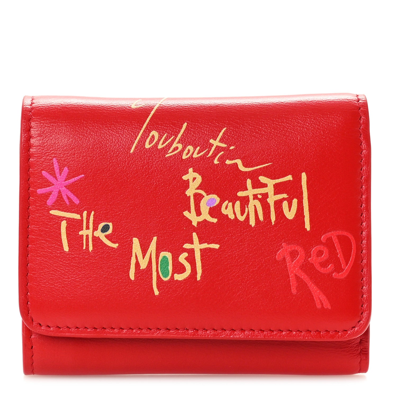 Christian Louboutin Calfskin Script Mini Loubigaga Wallet Red 1 of 7