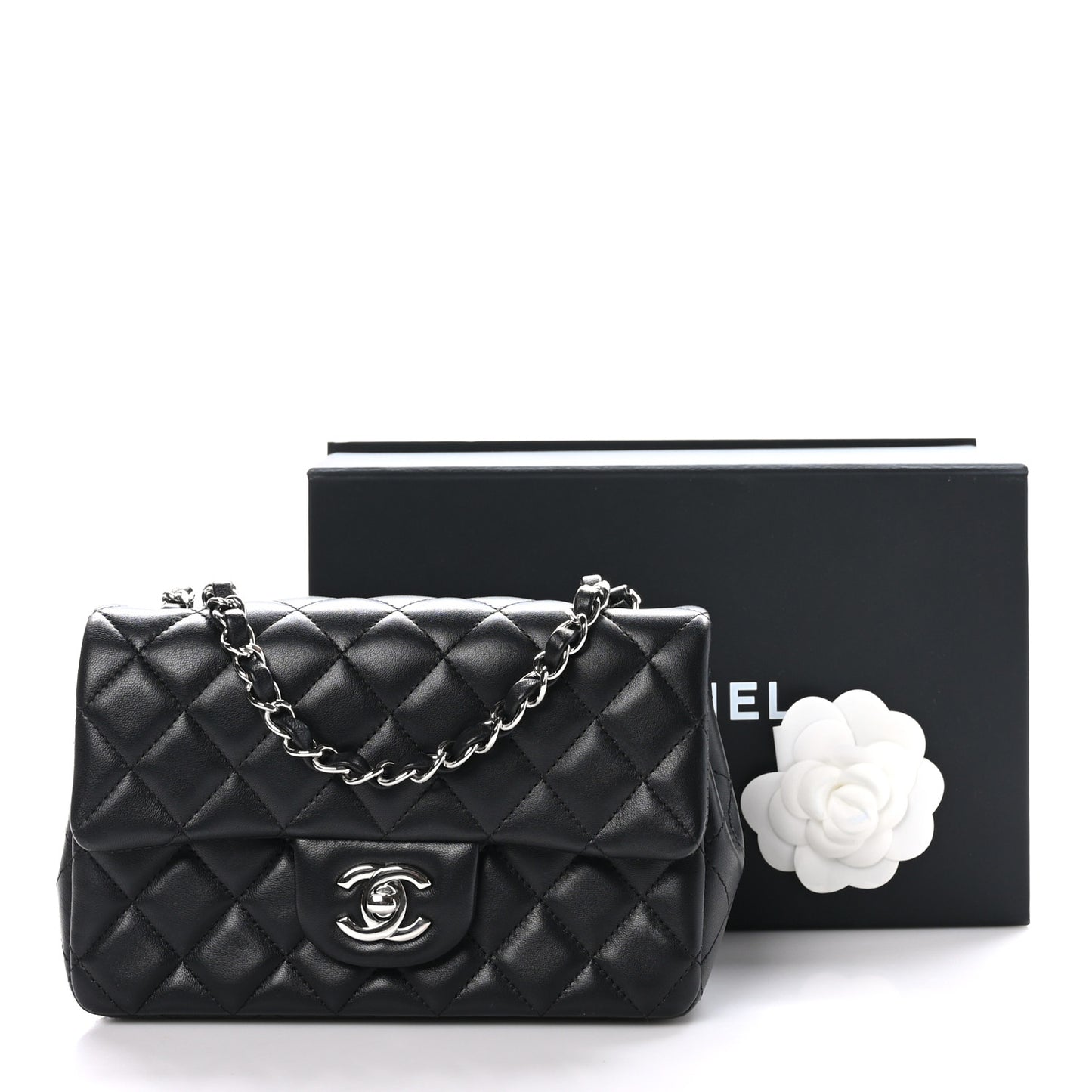 Lambskin Quilted Mini Rectangular Flap Black