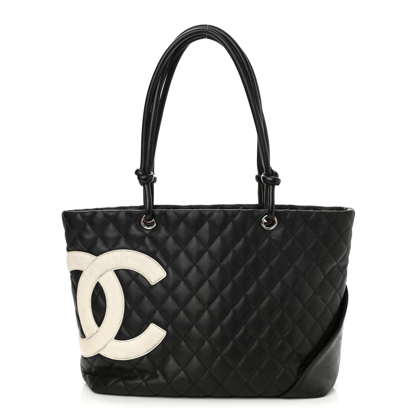 Calfskin Quilted Large Cambon Tote Black White