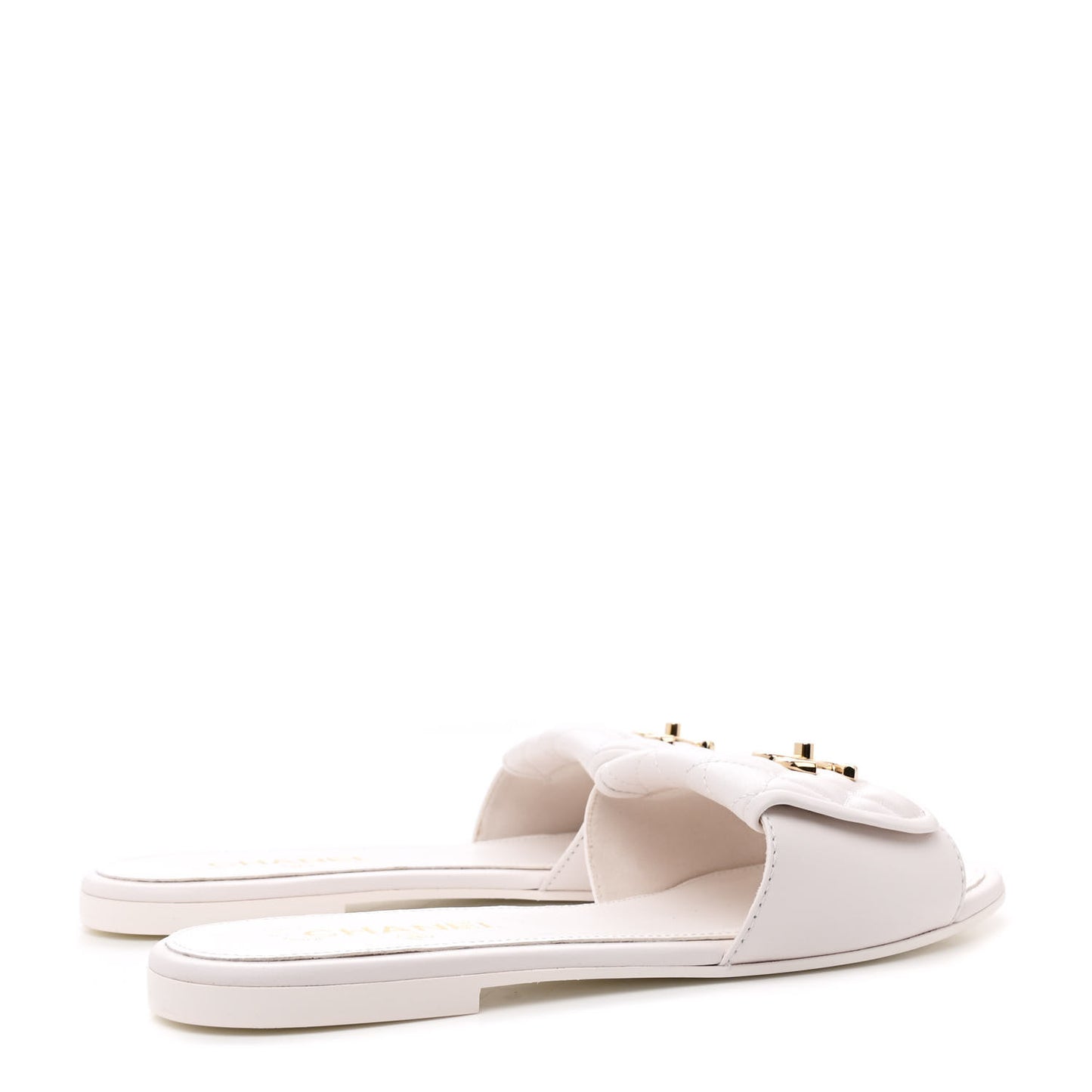 Lambskin Quilted Turnlock Flat Mules 41 White
