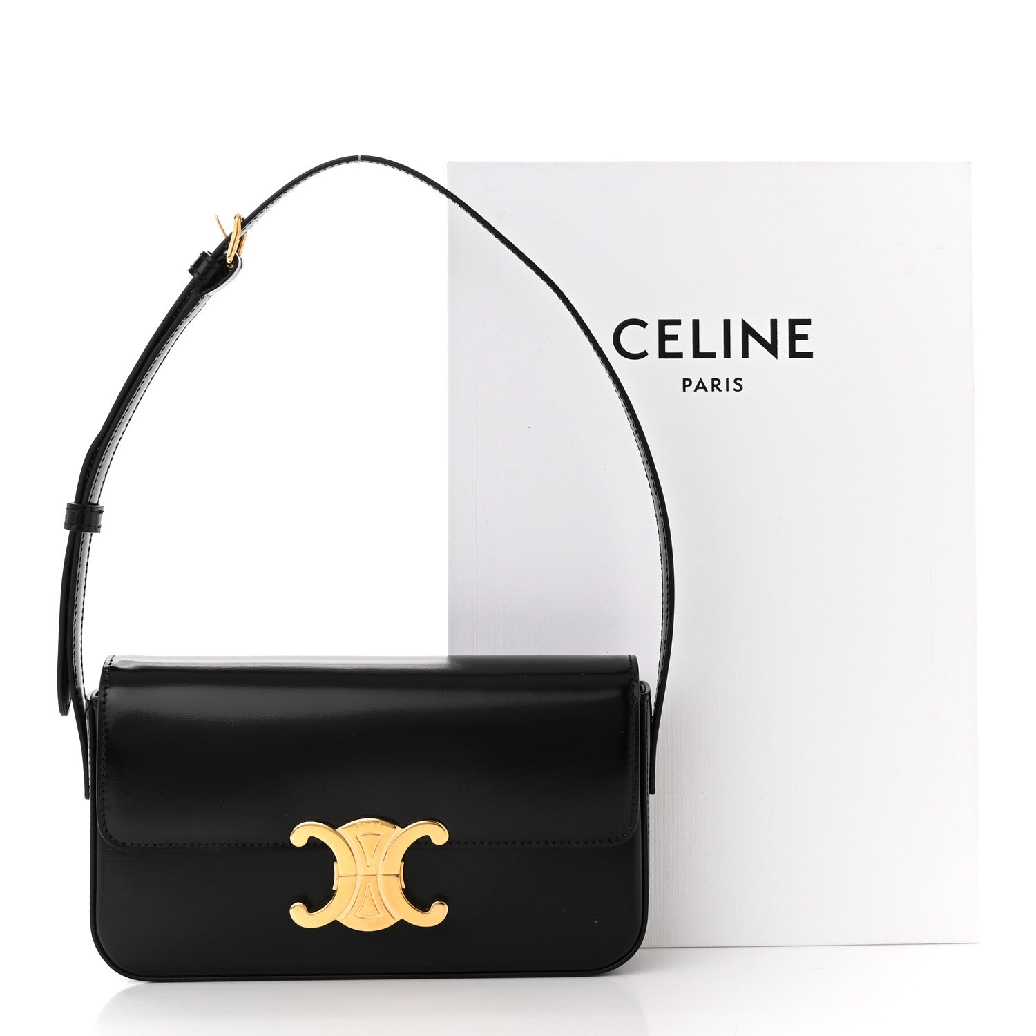 Celine Shiny Calfskin Triomphe Shoulder Bag Black 12 of 12