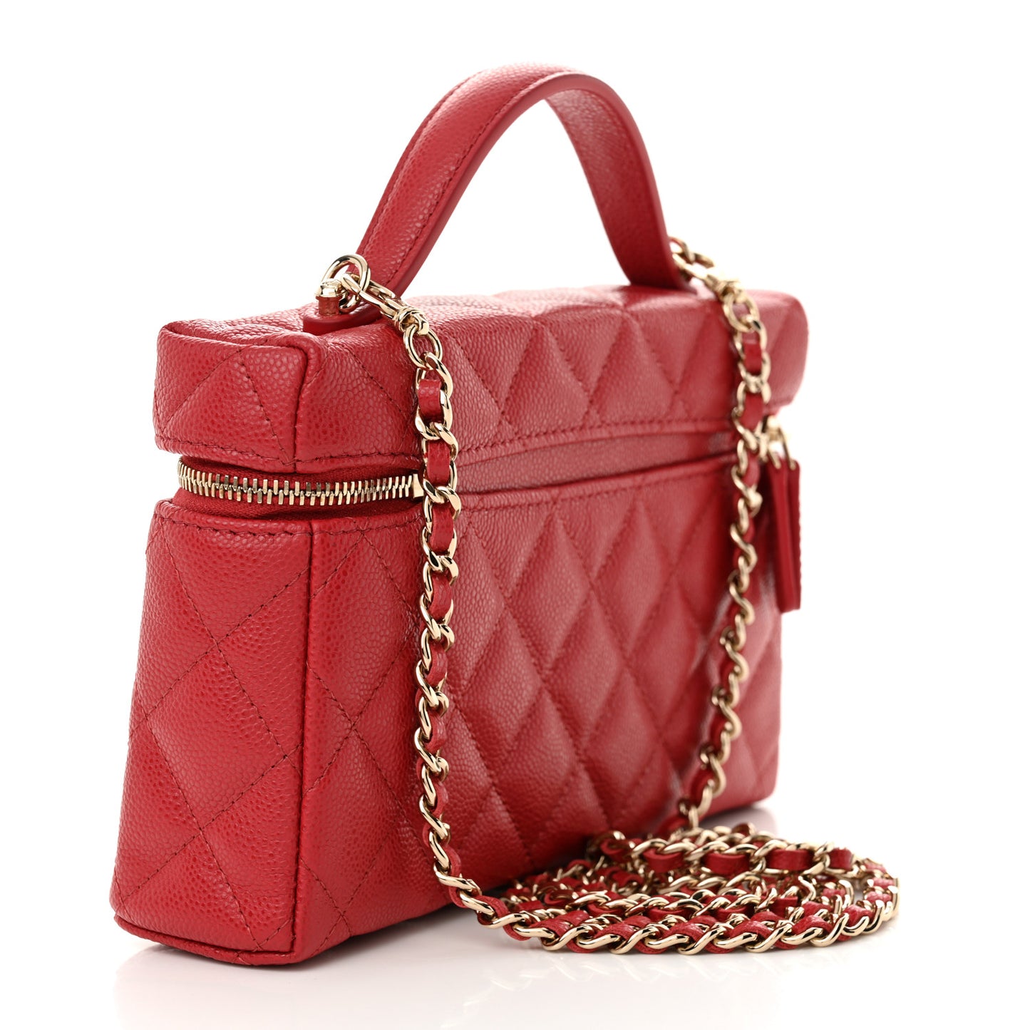 Caviar Quilted Top Handle Slim Vanity With Chain Red