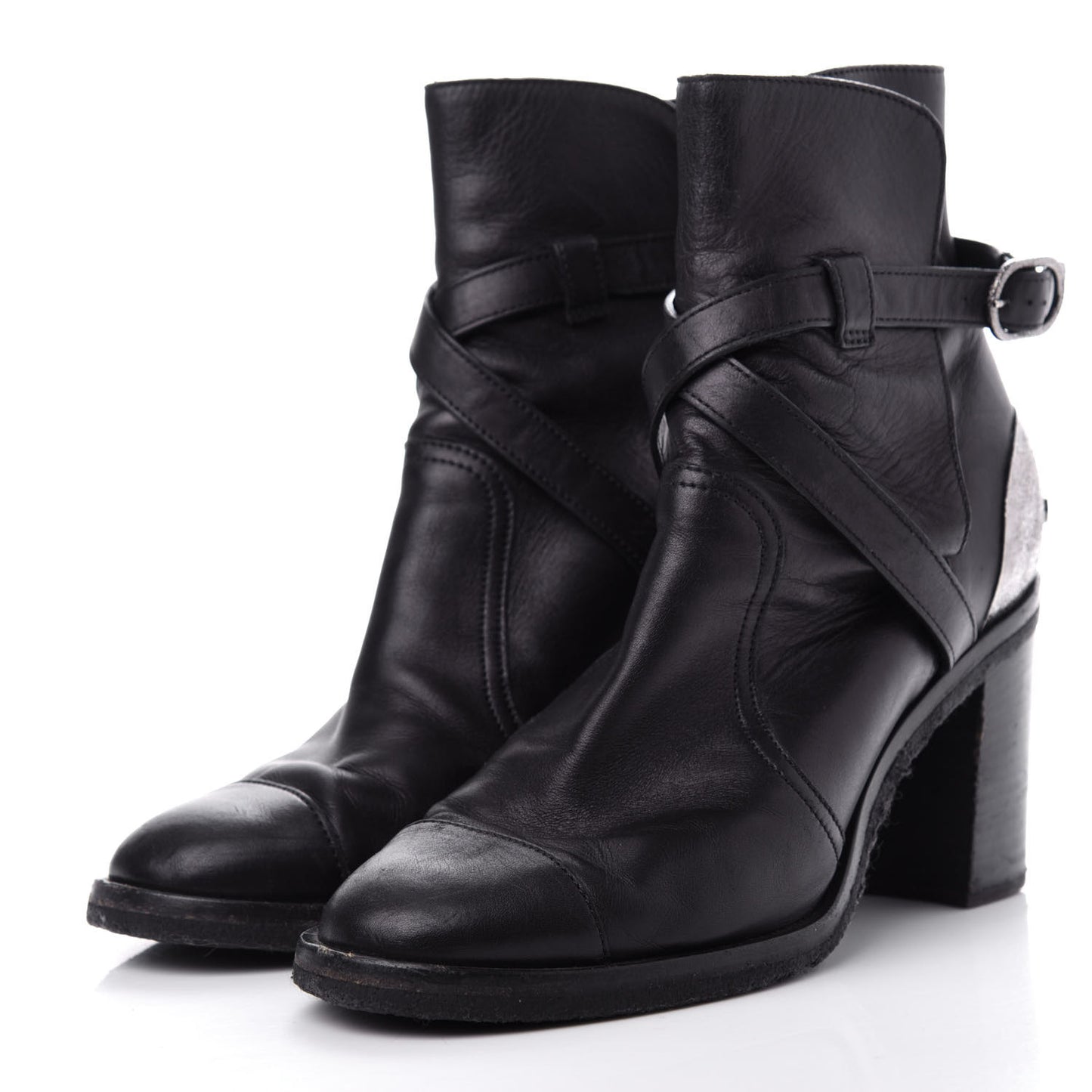 Lambskin CC Buckle Short Boots 39 Black