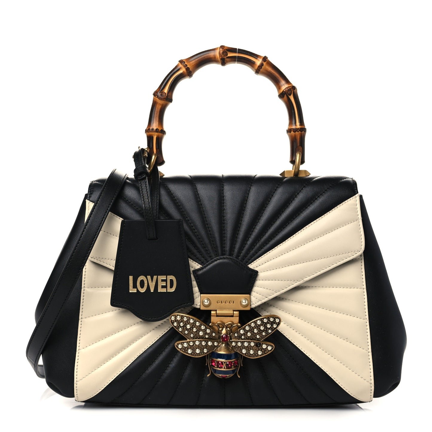 Calfskin Bamboo Trapuntata Queen Margaret Top Handle Bag Mystic White Black