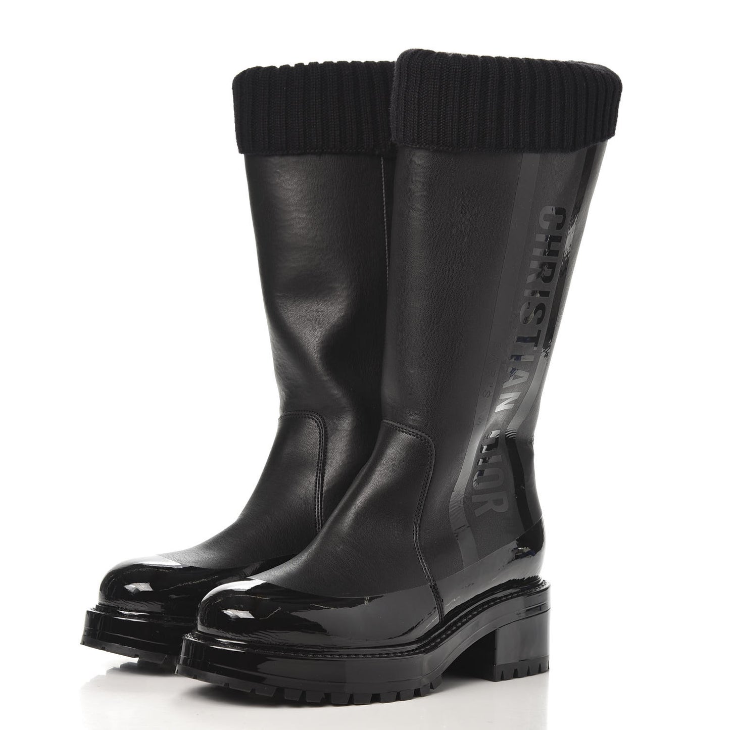 Shiny Rubber Calfskin Tall Boot 38 Black