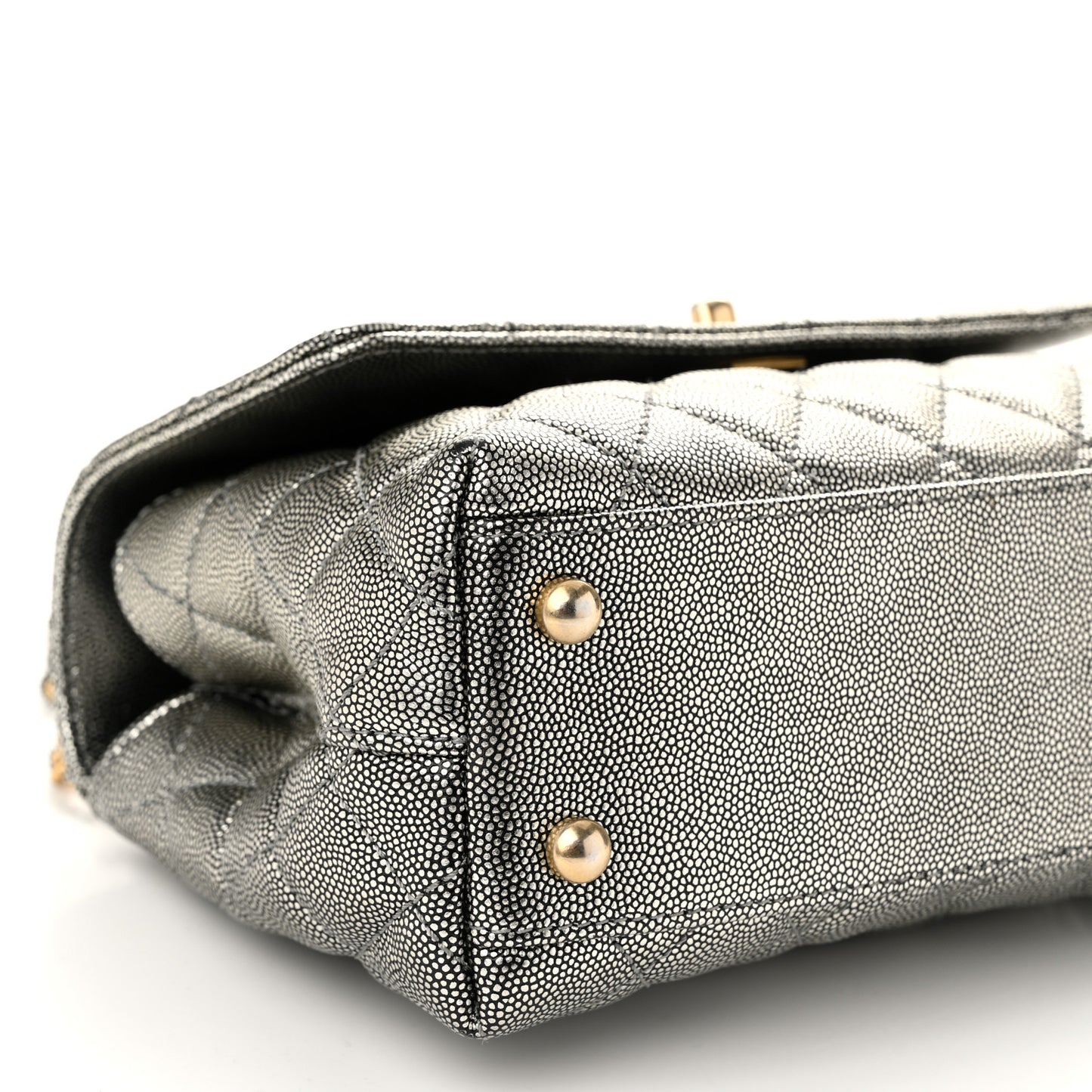 Metallic Caviar Quilted Mini Coco Handle Flap Silver