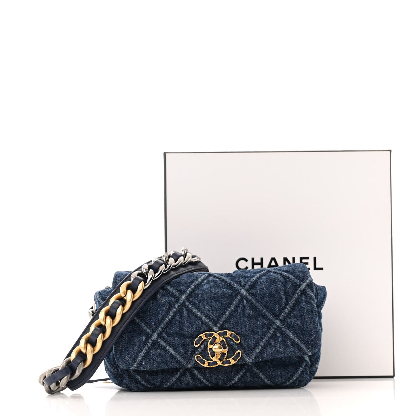 Denim Quilted Chanel 19 Waist Bag Blue