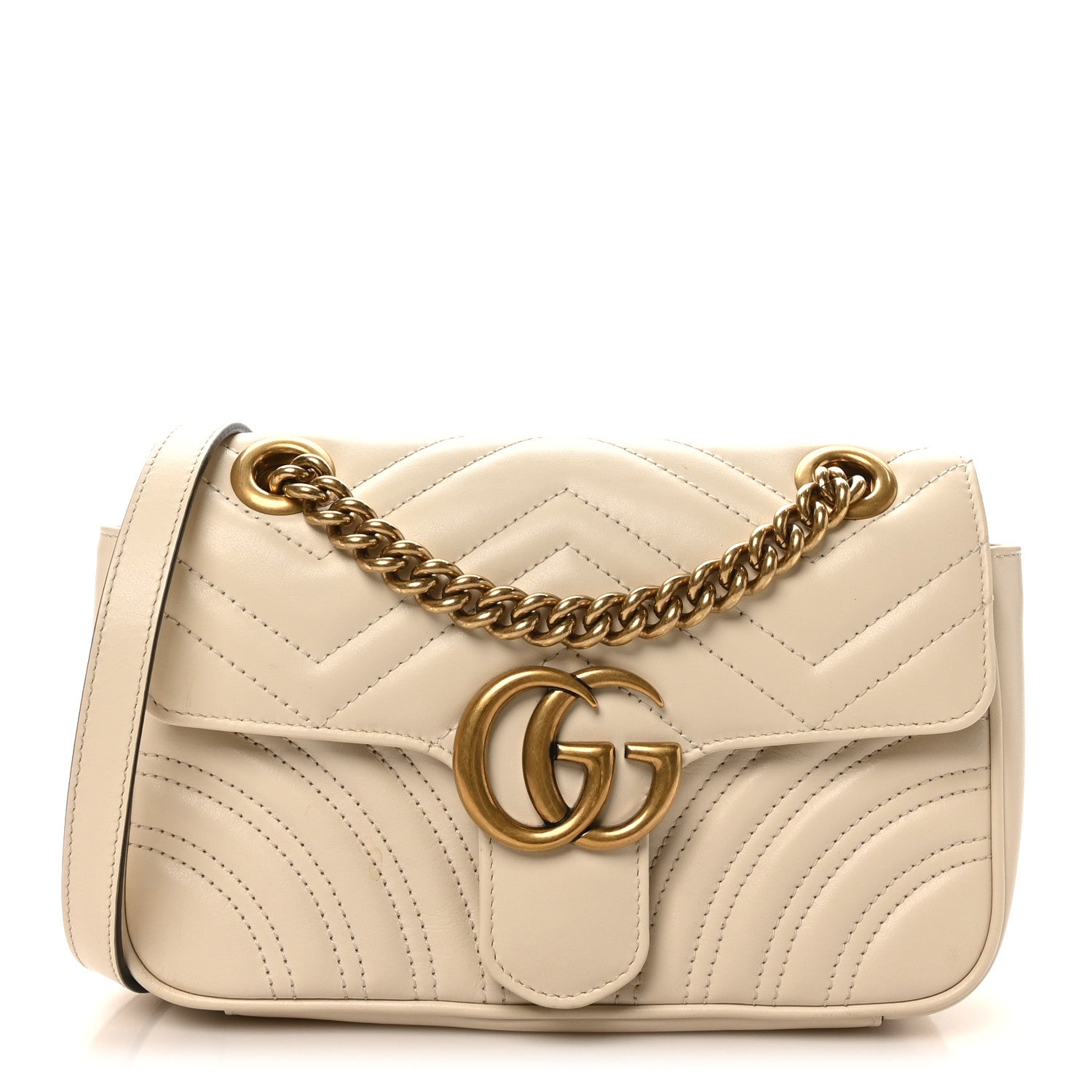 GUCCI バッグ ベージュ/ホワイト Gucci Calfskin Matelasse Mini GG Marmont Shoulder Bag White