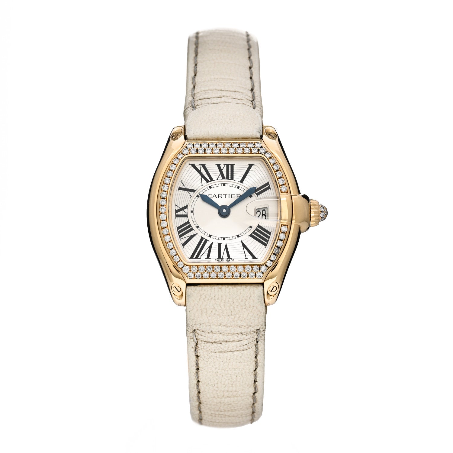Cartier 18K Yellow Gold Alligator Diamond 31mm Roadster Quartz Watch 1 of 5