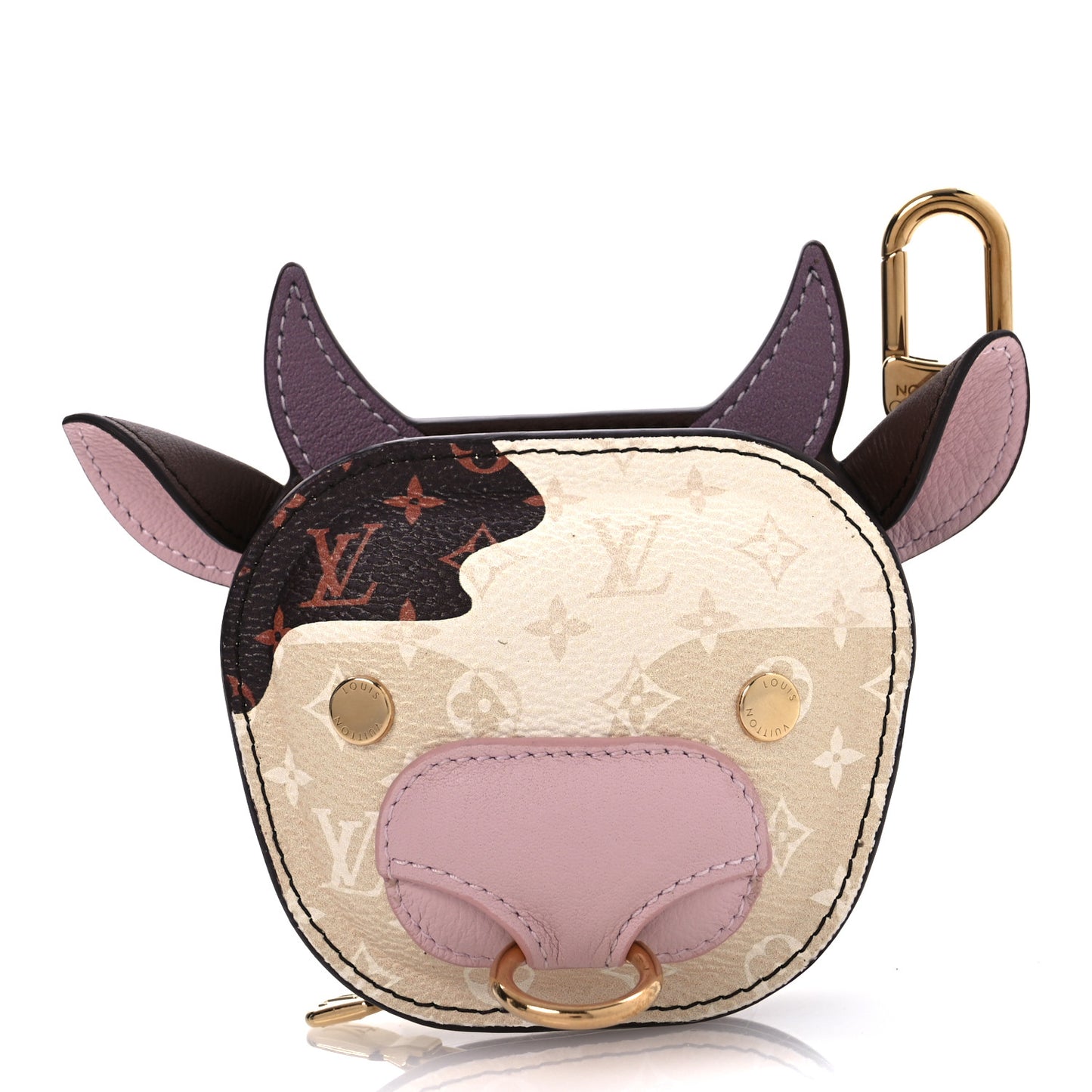 Monogram Calfskin LV Cow Pouch Bag Charm Brown