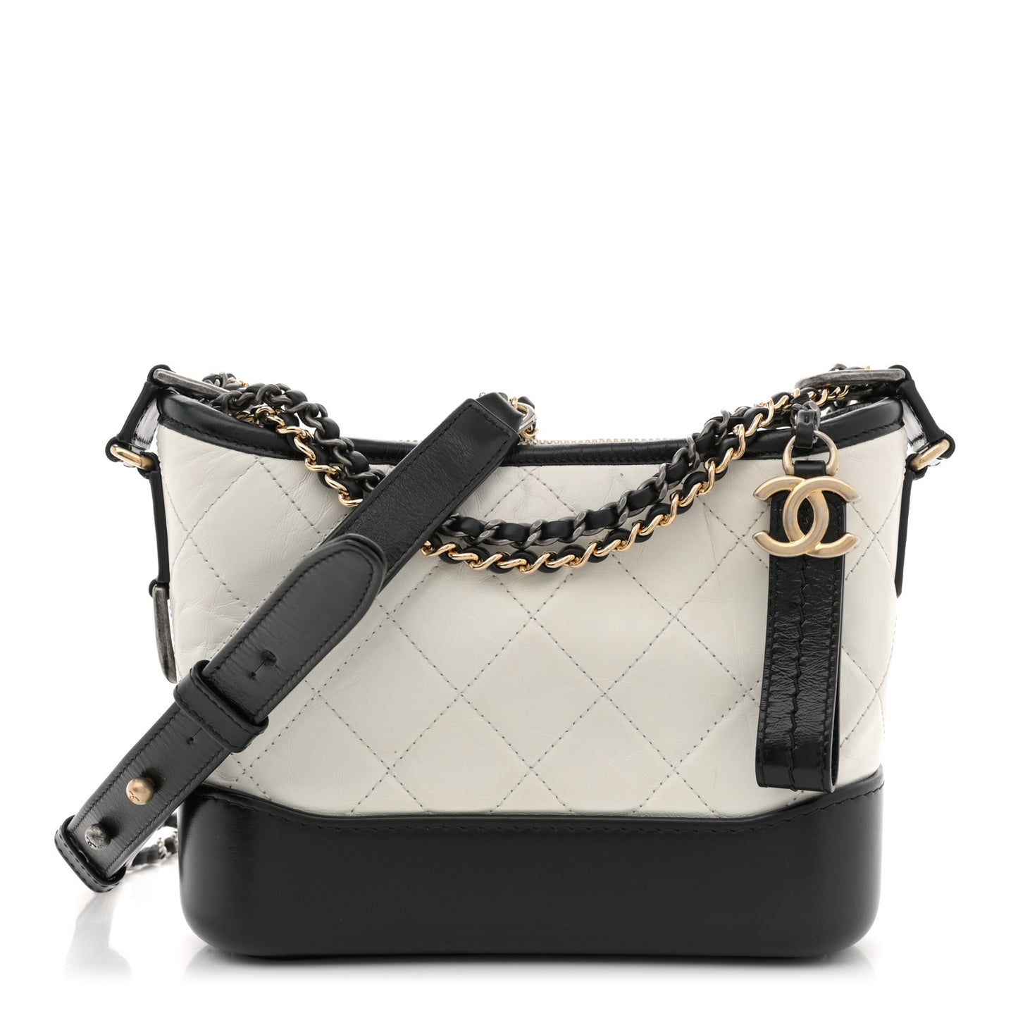 Aged Calfskin Quilted Small Gabrielle Hobo Black White