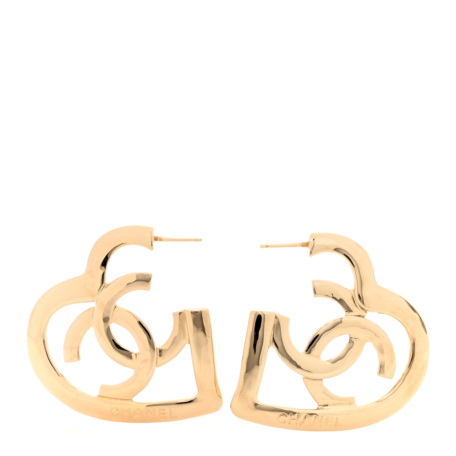 Chanel Metal CC Heart Coco In Love Hoop Earrings Gold 1526565 ...