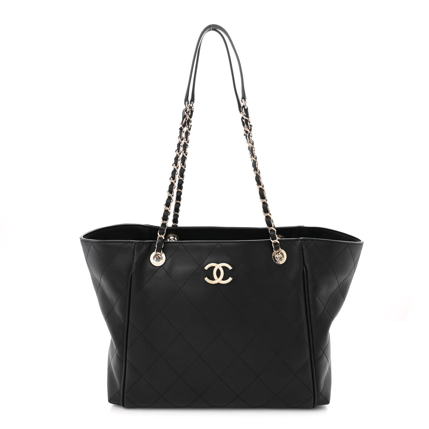 Calfskin Stitched Small Shopping Tote Black