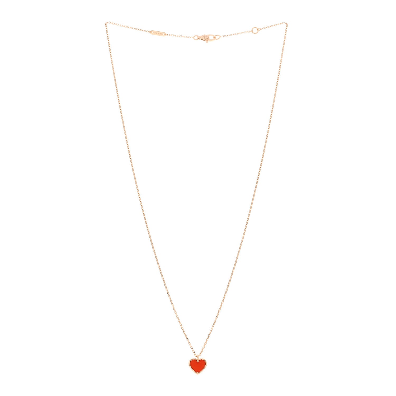Van Cleef & Arpels 18k Rose Gold Carnelian Sweet Alhambra Heart Pendant Necklace 3 of 6
