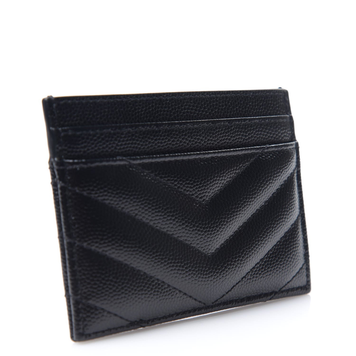 Saint Laurent Grain De Poudre Matelasse Chevron Monogram Credit Card Case Black 2 of 7