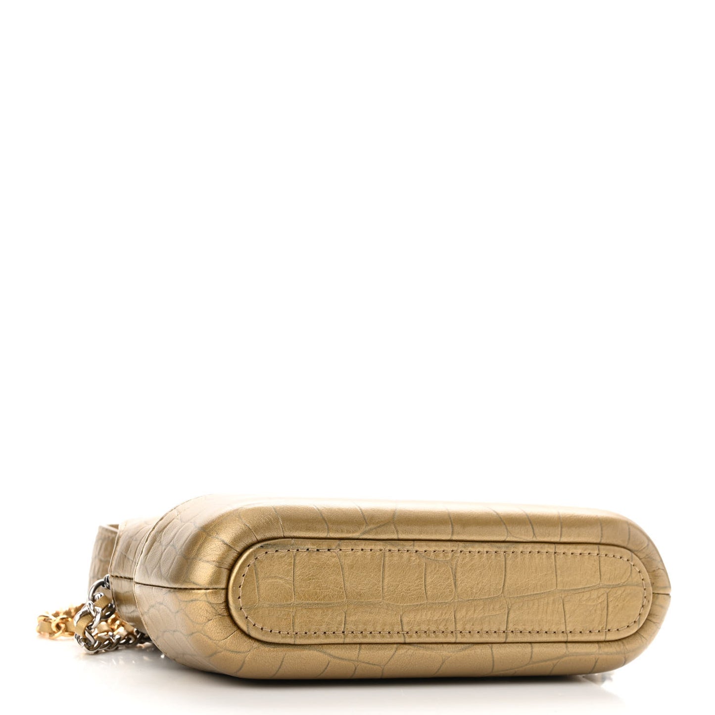 Metallic Calfskin Crocodile Embossed Small Gabrielle Clutch With Chain Gold